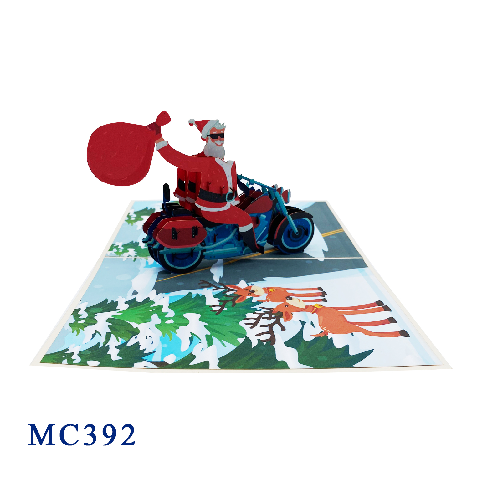 Santa Clause Drives Motorbike Pop Up Card
