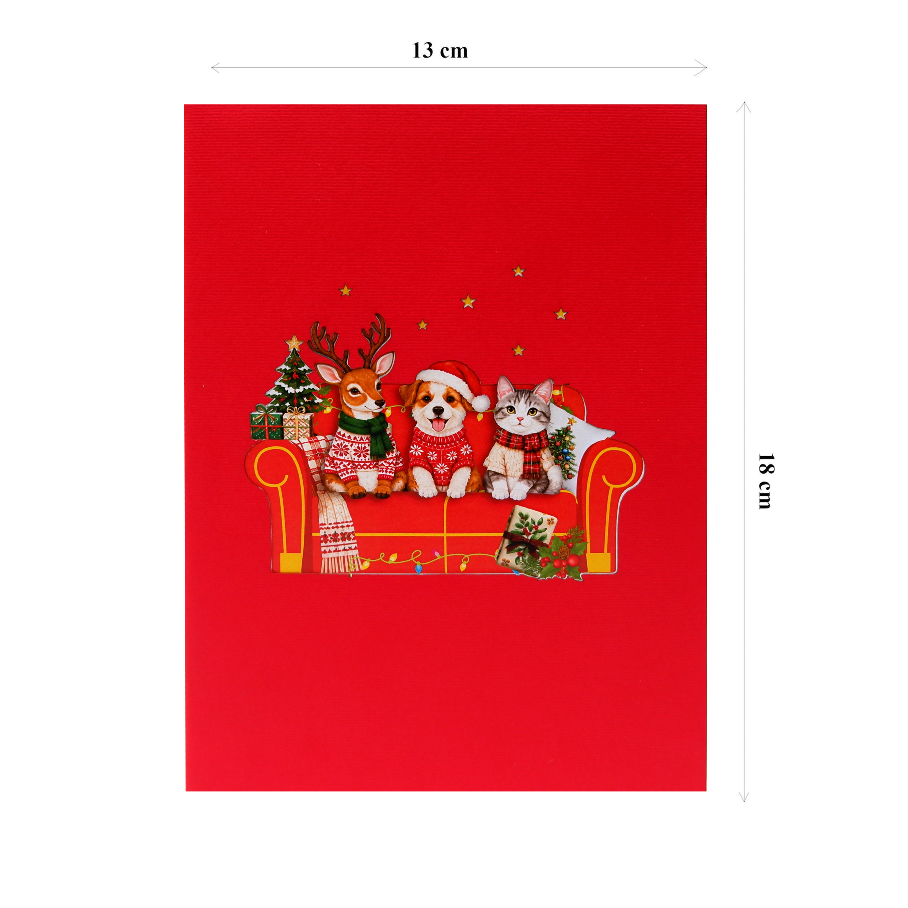 3D Pop Up Christmas Card – Cute Animals on a Festive Sofa