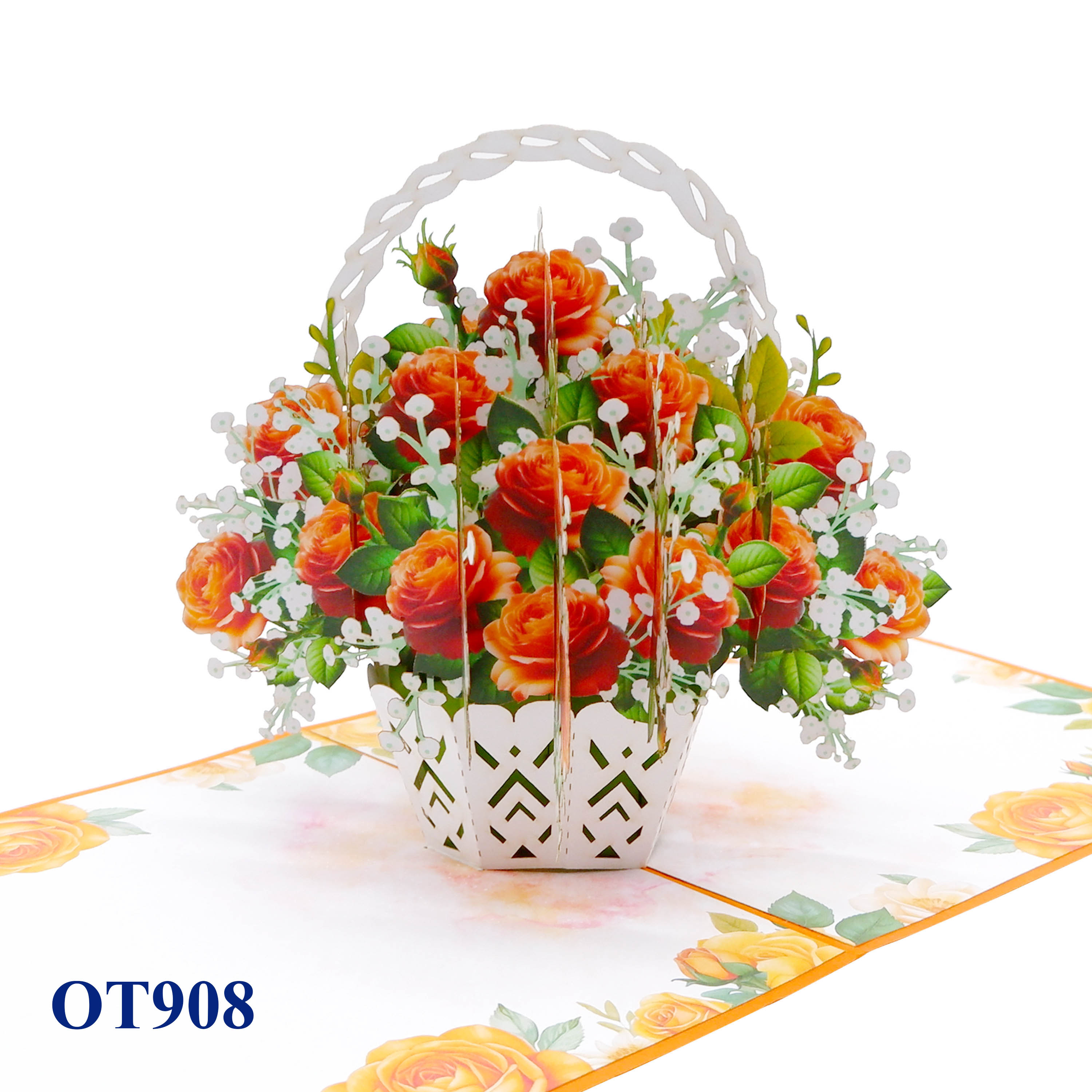 Orange Roses Basket Pop Up Greeting Card