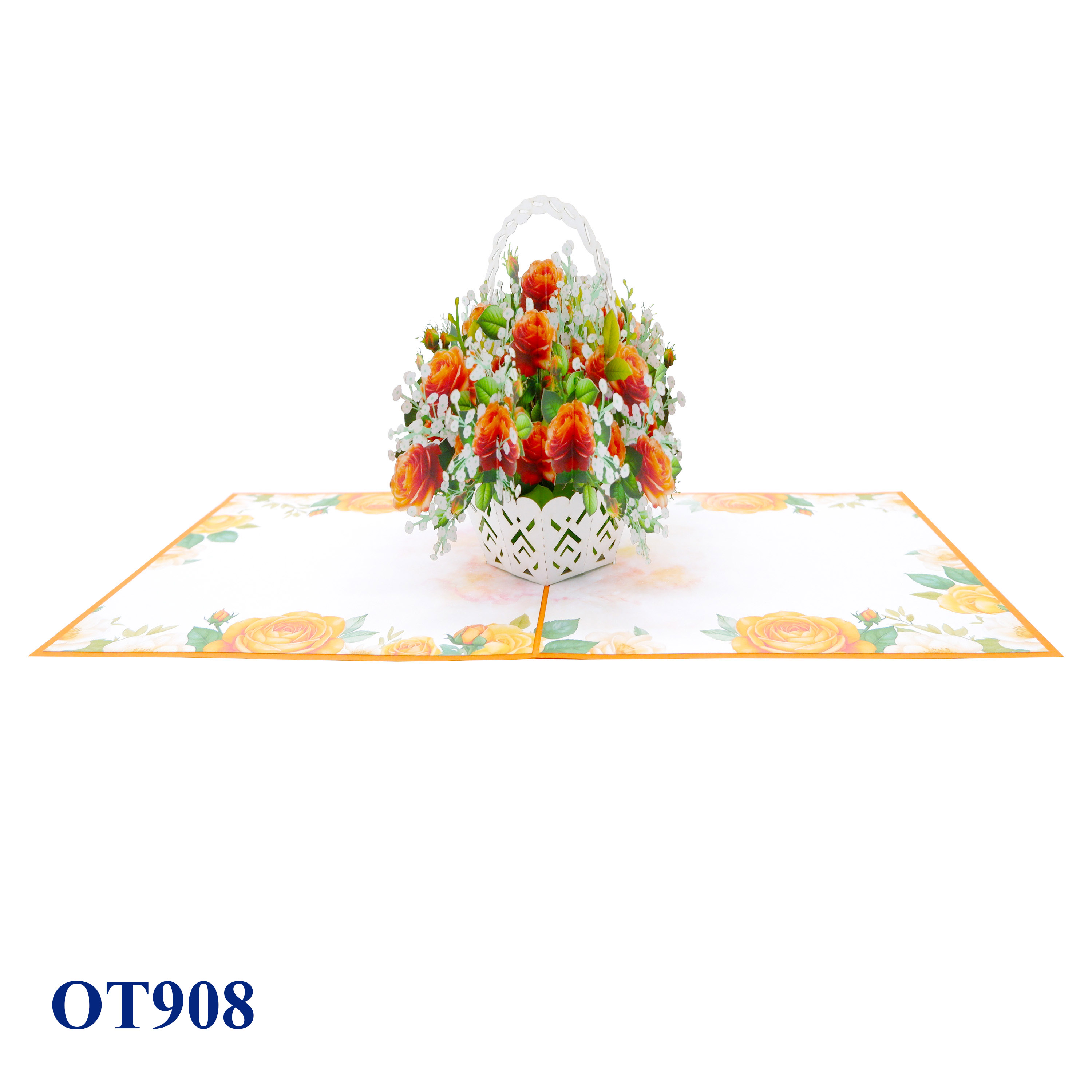 Orange Roses Basket Pop Up Greeting Card