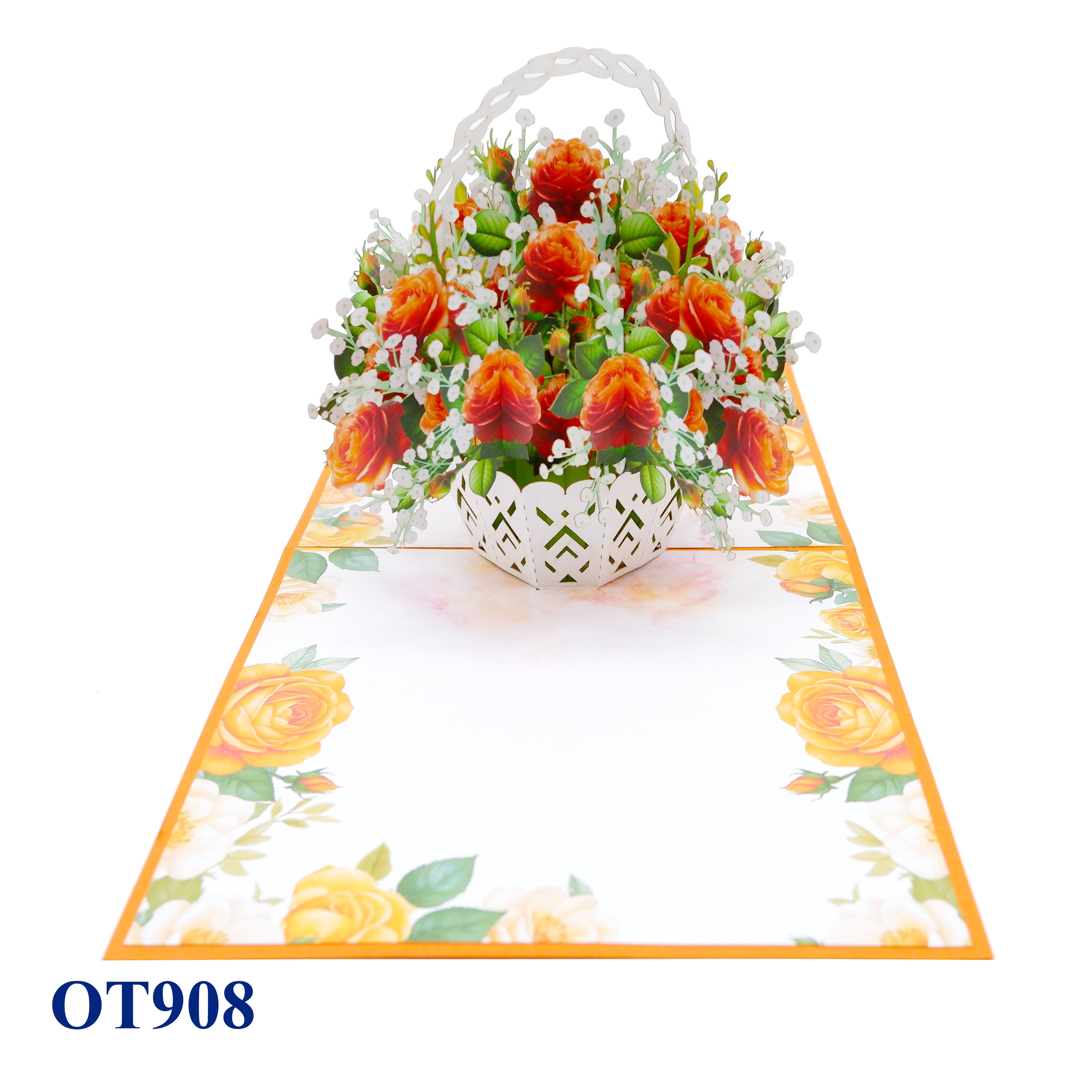 Orange Roses Basket Pop Up Greeting Card