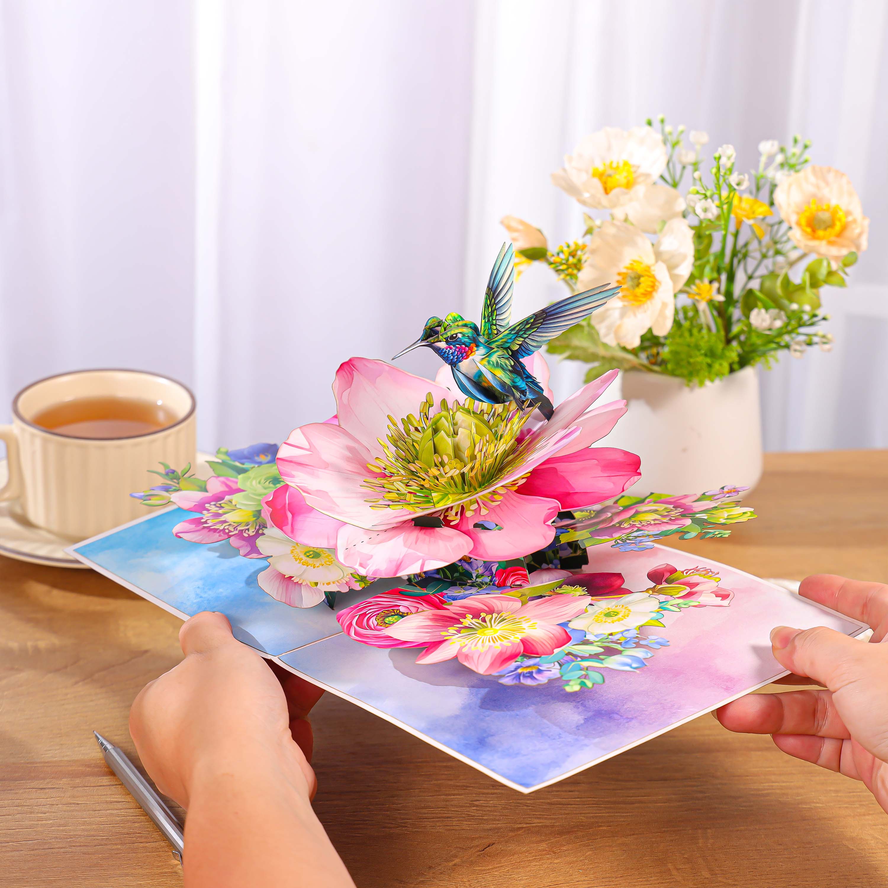 Hummingbird & Hellebore Flower 3D Pop Up Card