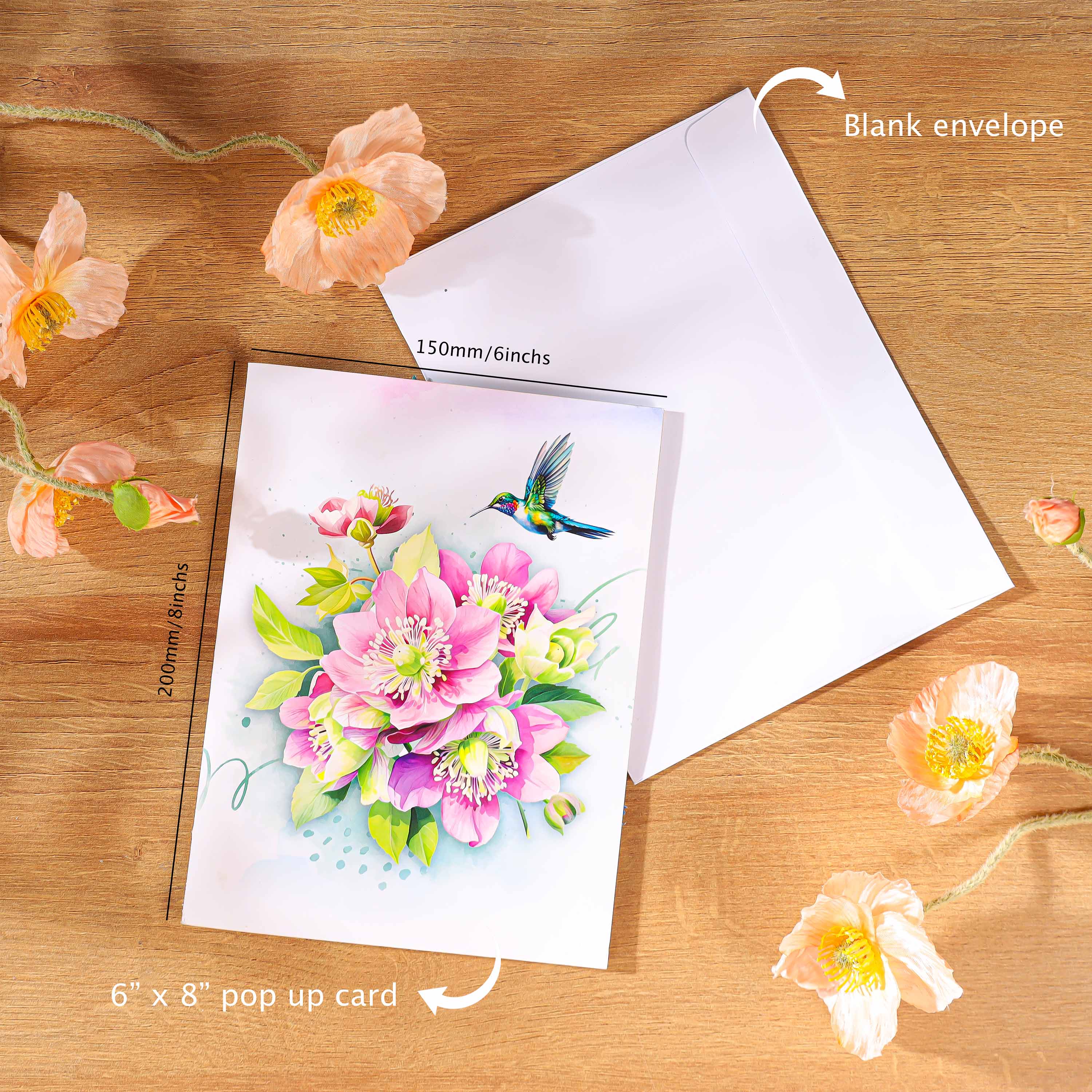 Hummingbird & Hellebore Flower 3D Pop Up Card