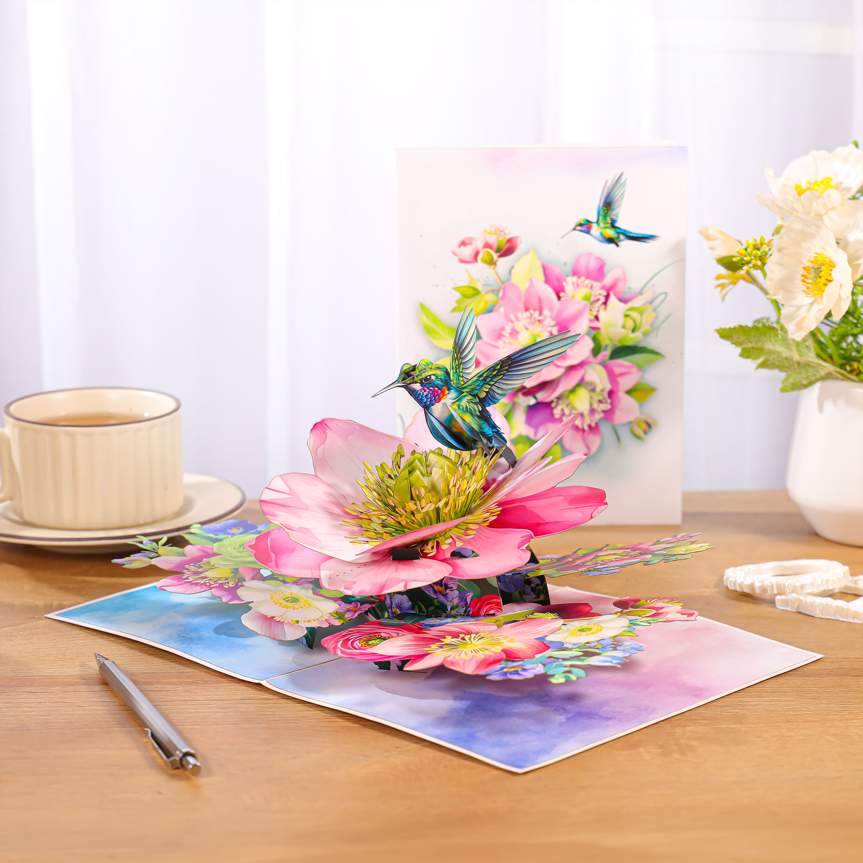 Hummingbird & Hellebore Flower 3D Pop Up Card