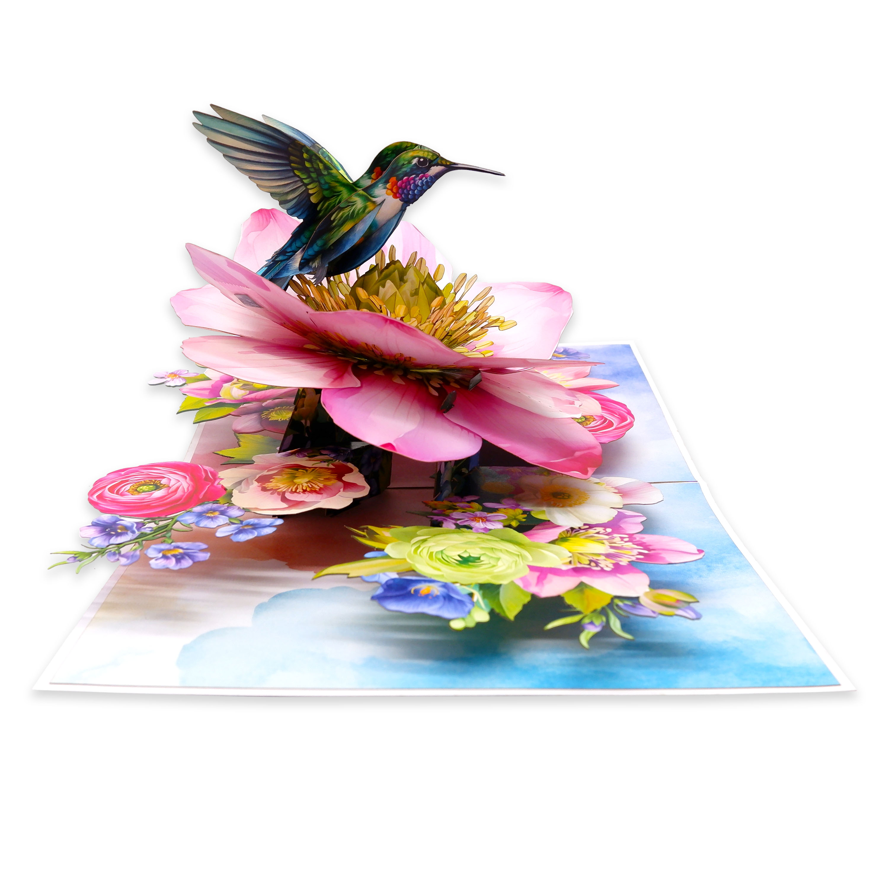 Hummingbird & Hellebore Flower 3D Pop Up Card