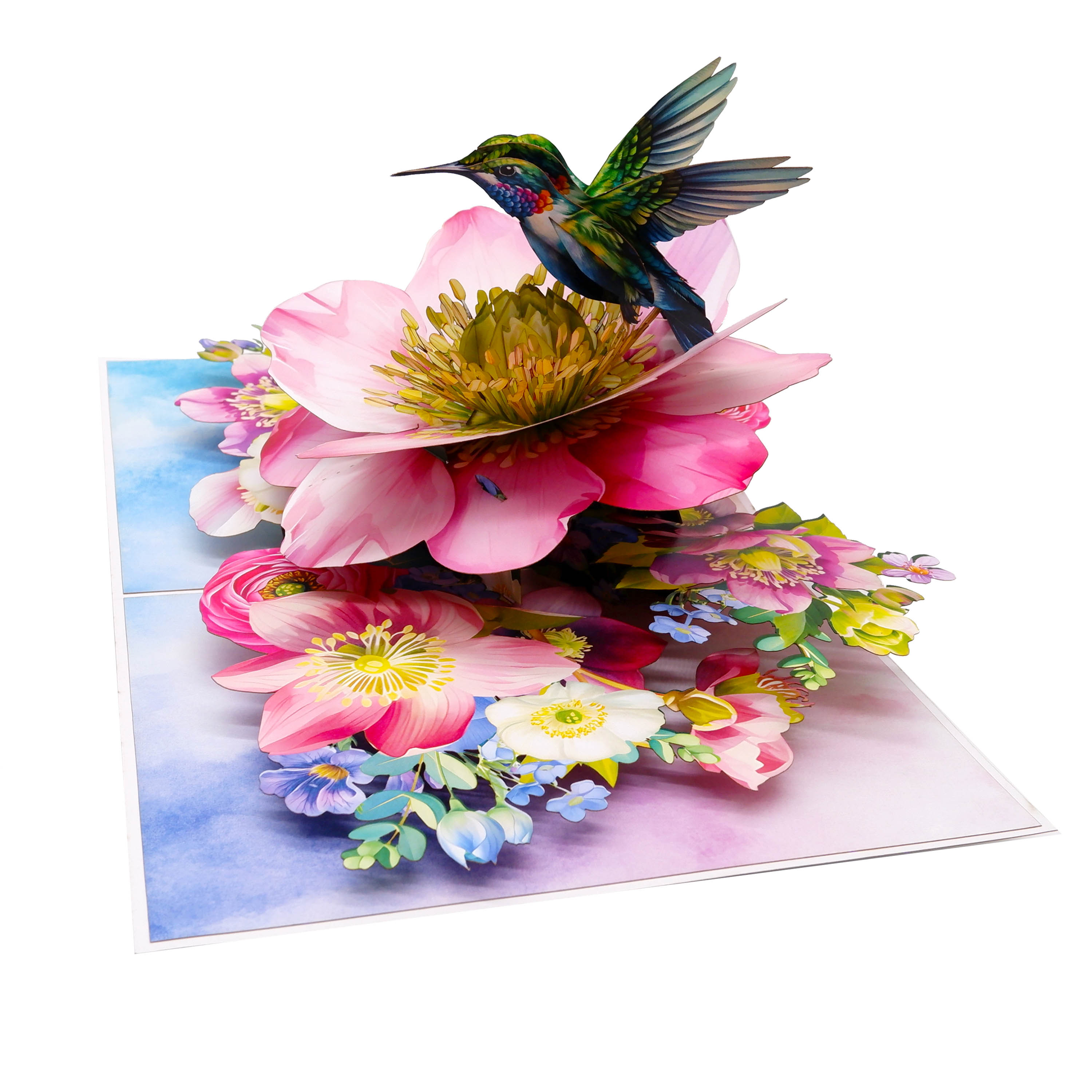 Hummingbird & Hellebore Flower 3D Pop Up Card