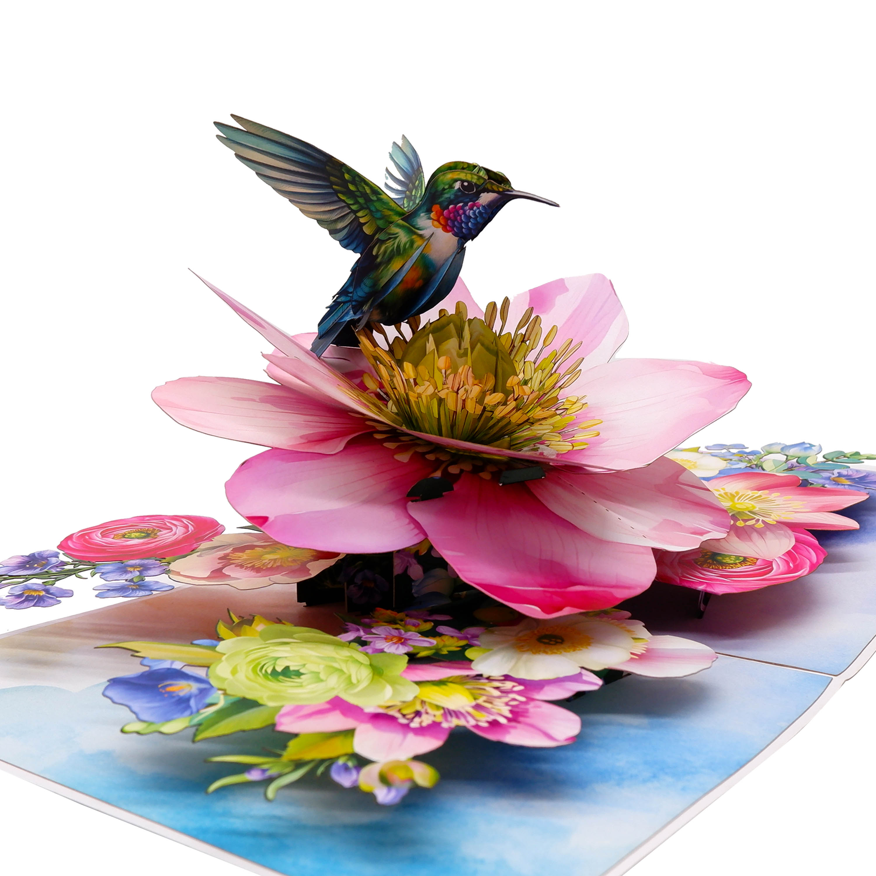 Hummingbird & Hellebore Flower 3D Pop Up Card