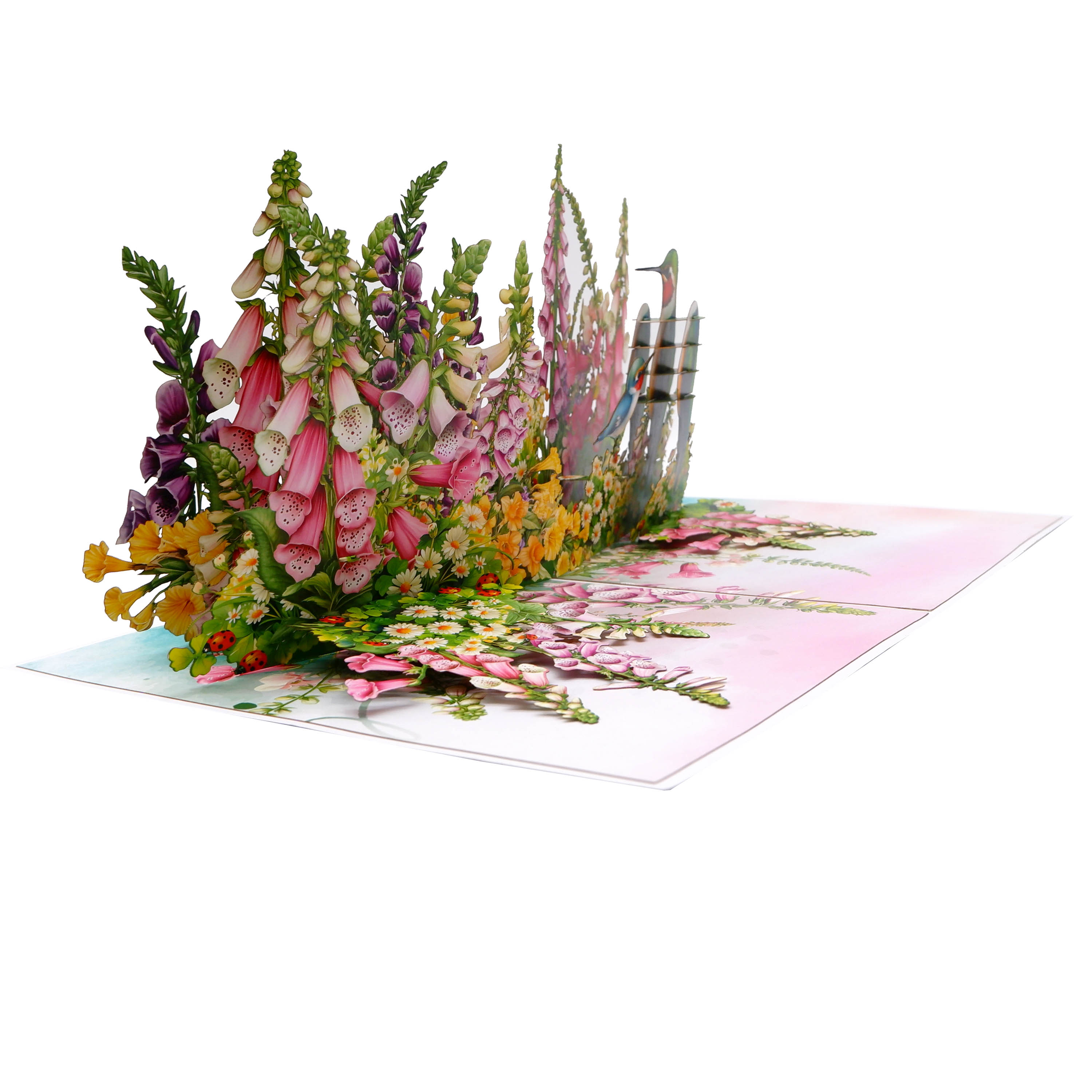 Flowers Garden & Hummingbirds Pop Up Card