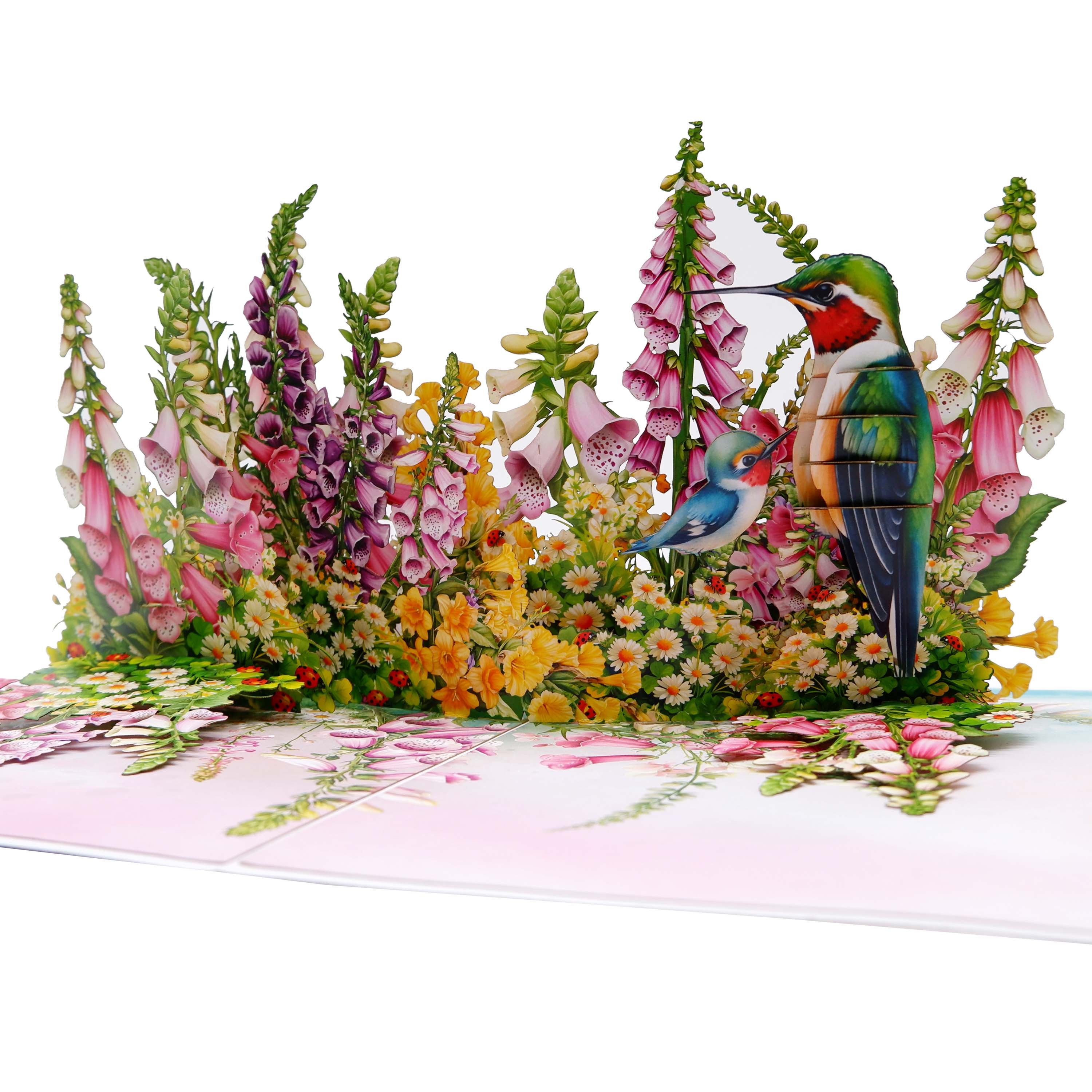 Flowers Garden & Hummingbirds Pop Up Card