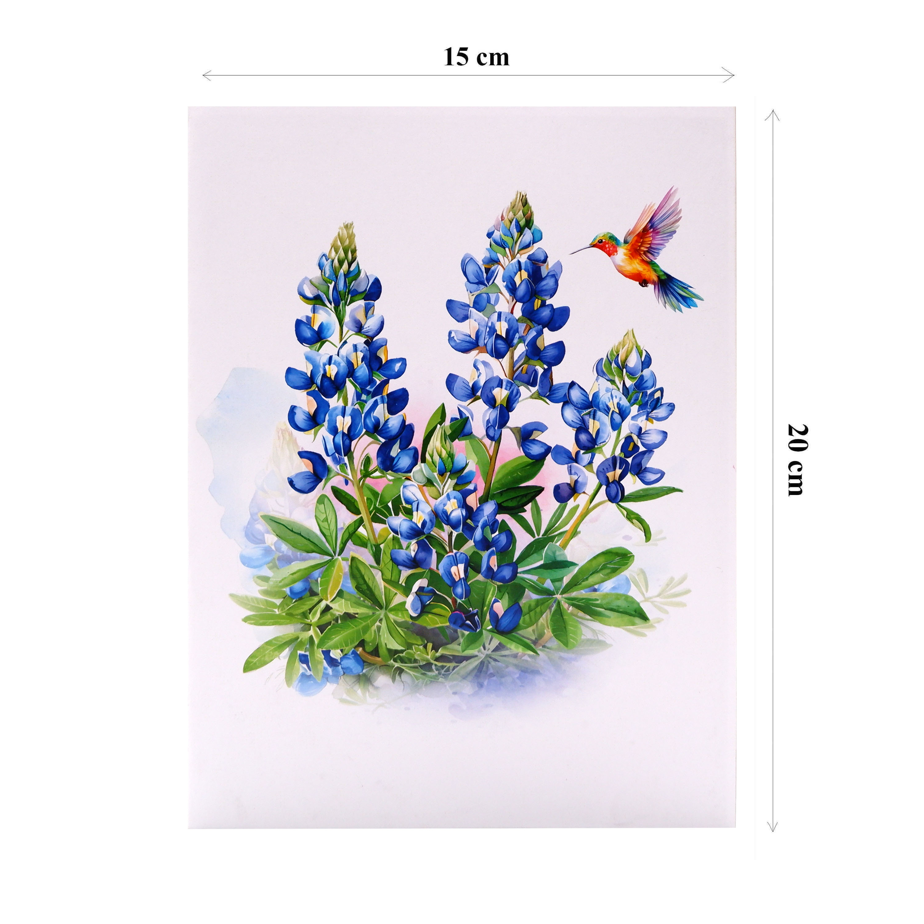 Bluebonnet & Hummingbird 3D Pop Up Card – Handmade Floral Greeting Card