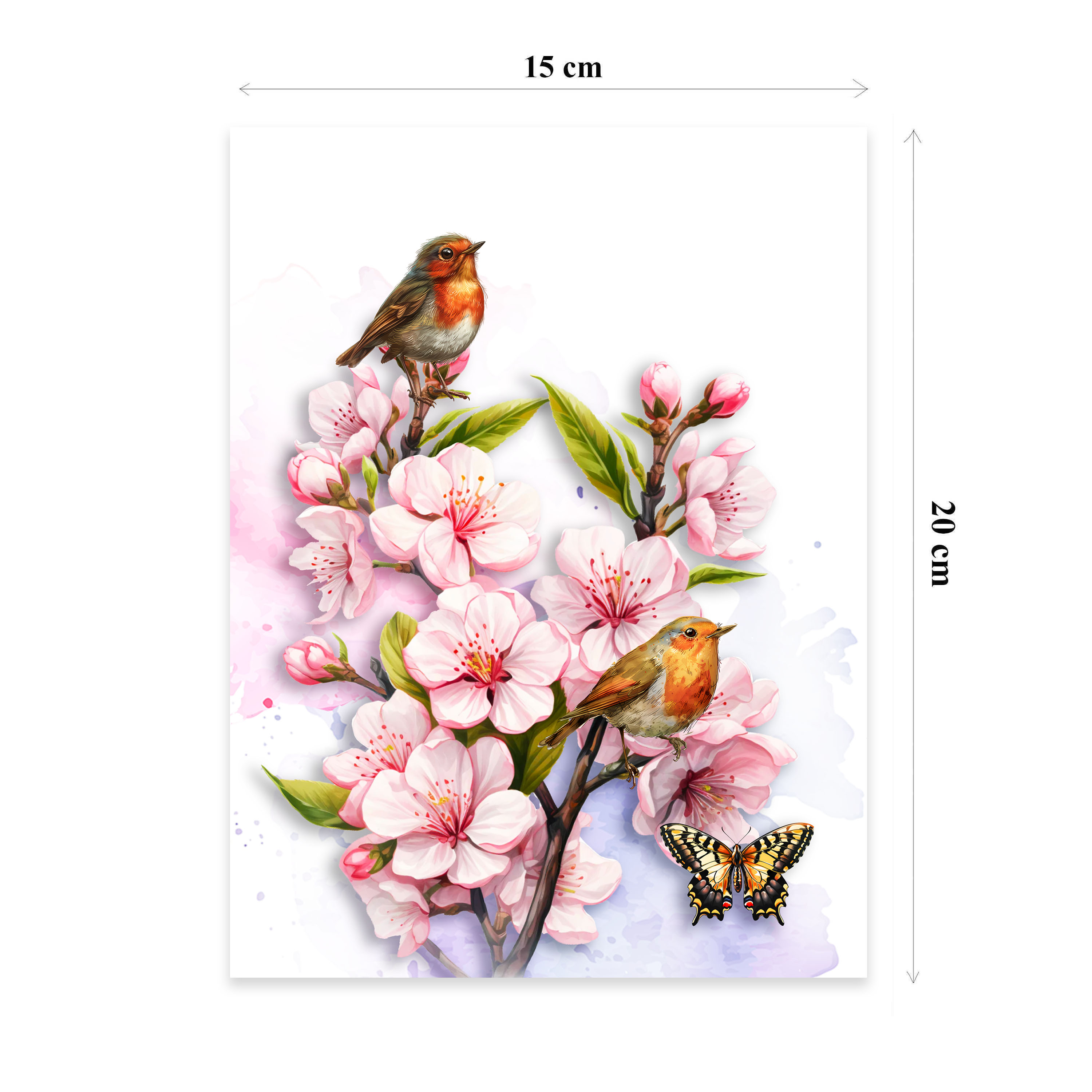 Cherry Blossom & Robin Birds 3D Pop Up Card