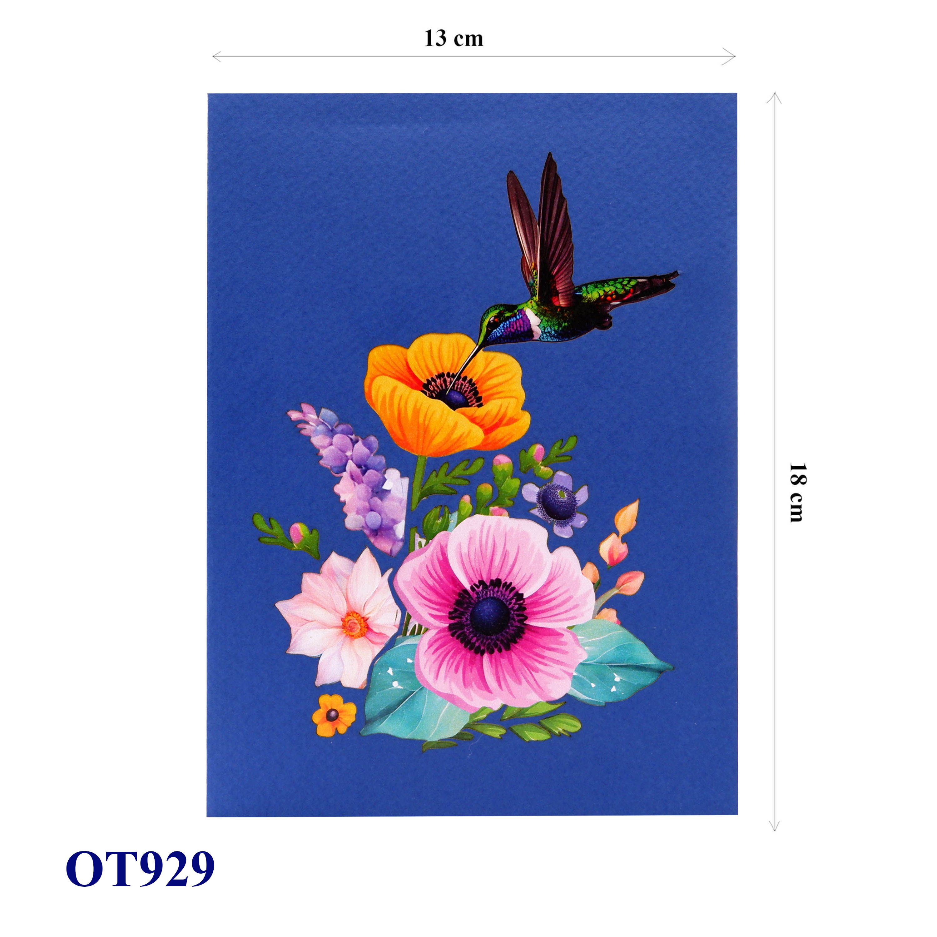 Yellow Anemone Coronaria Flower Hummingbird Pop Up Card