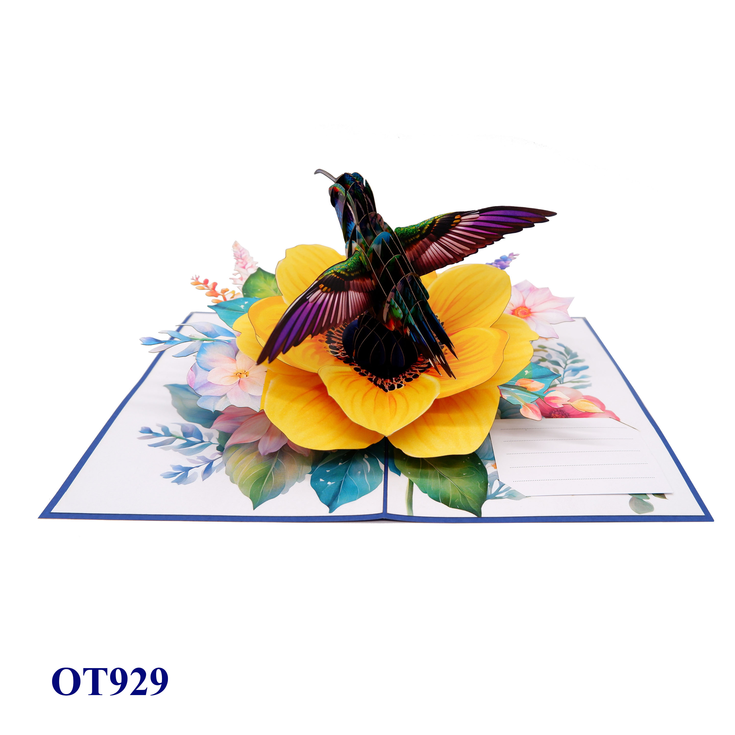 Yellow Anemone Coronaria Flower Hummingbird Pop Up Card