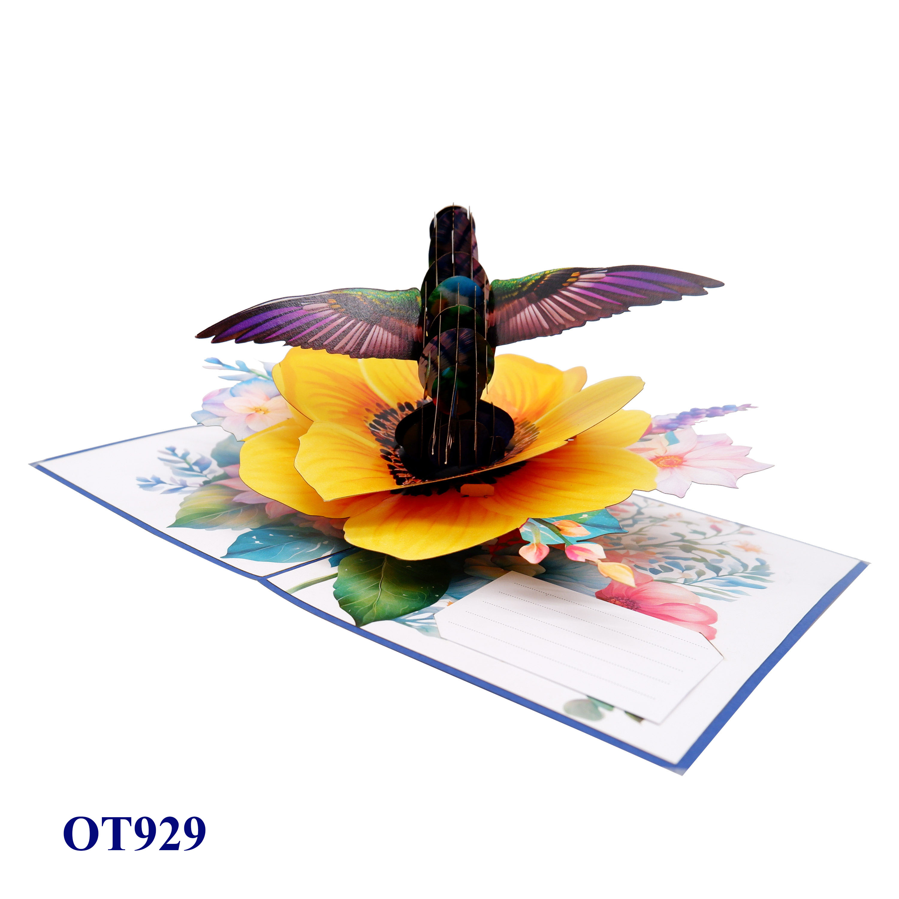 Yellow Anemone Coronaria Flower Hummingbird Pop Up Card