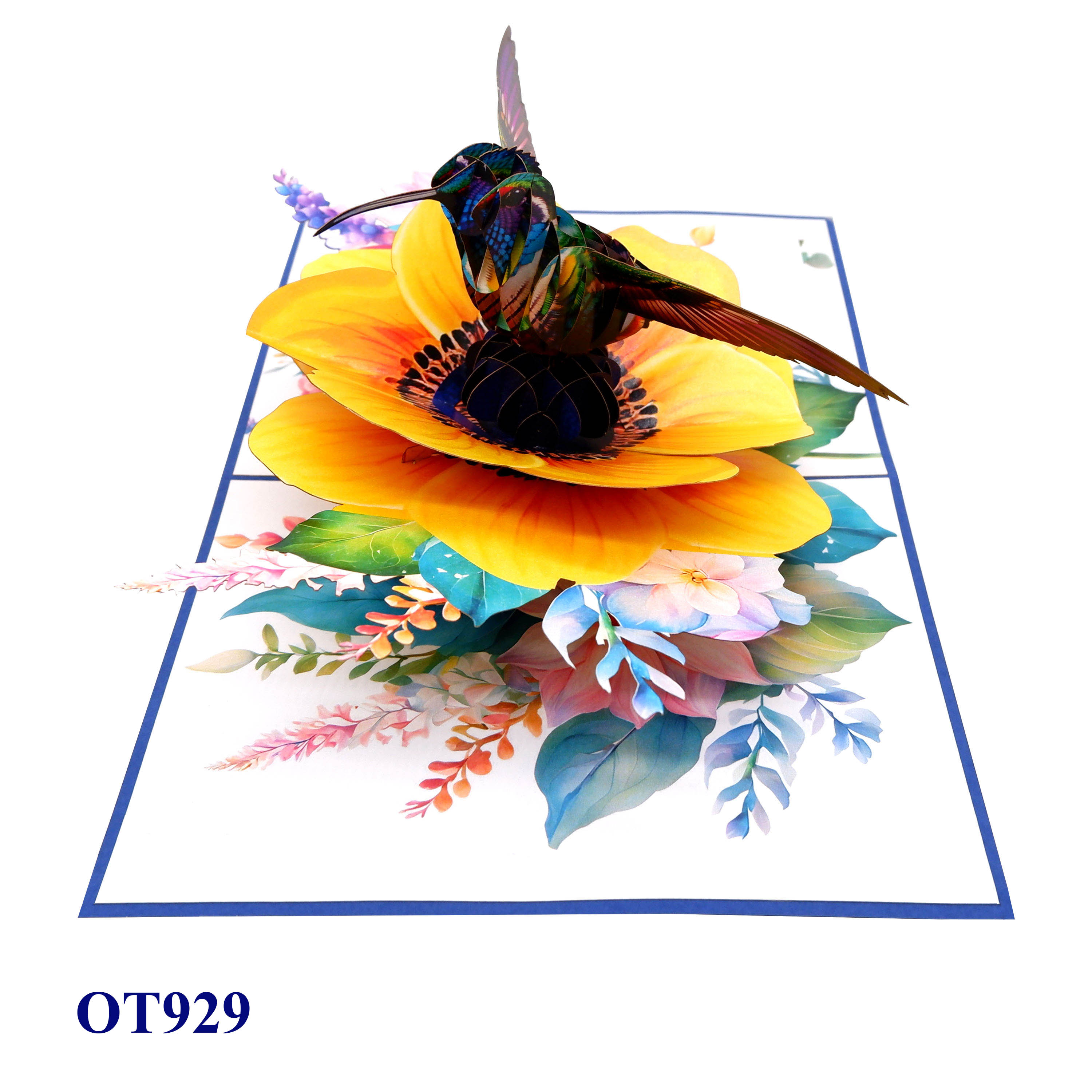 Yellow Anemone Coronaria Flower Hummingbird Pop Up Card