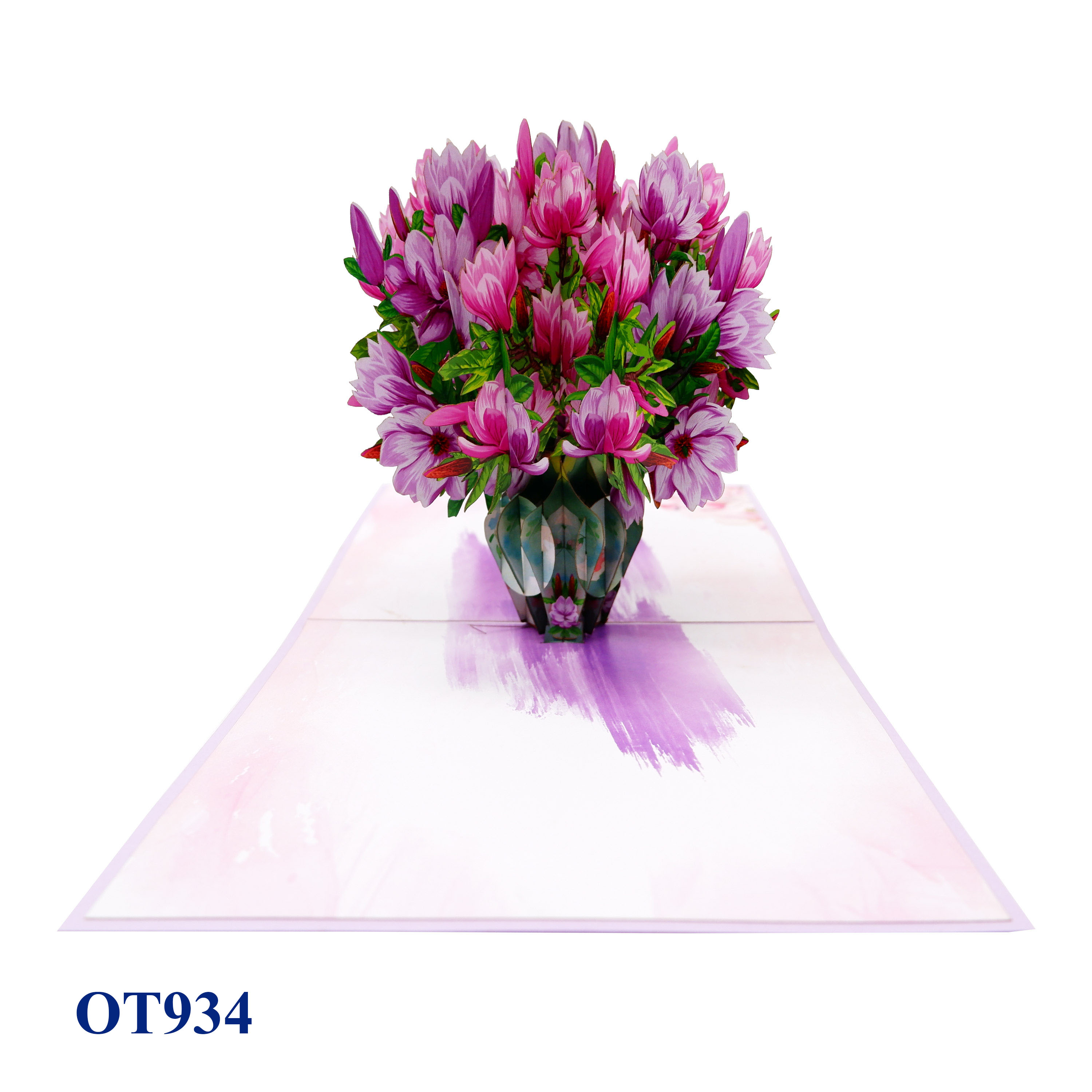 Purple Magnolia Flowers Vase 3D Pop Up Greeting Card