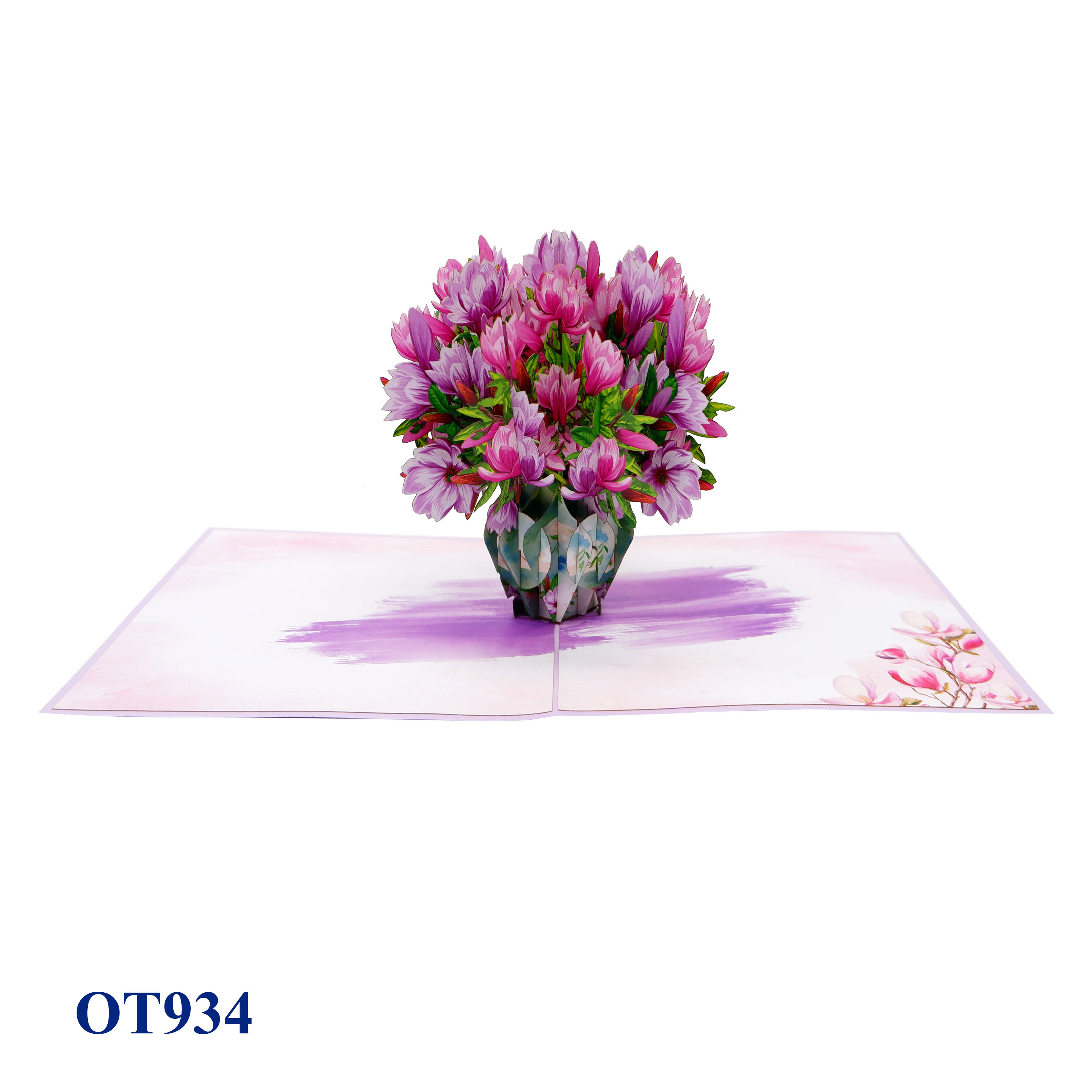 Purple Magnolia Flowers Vase 3D Pop Up Greeting Card