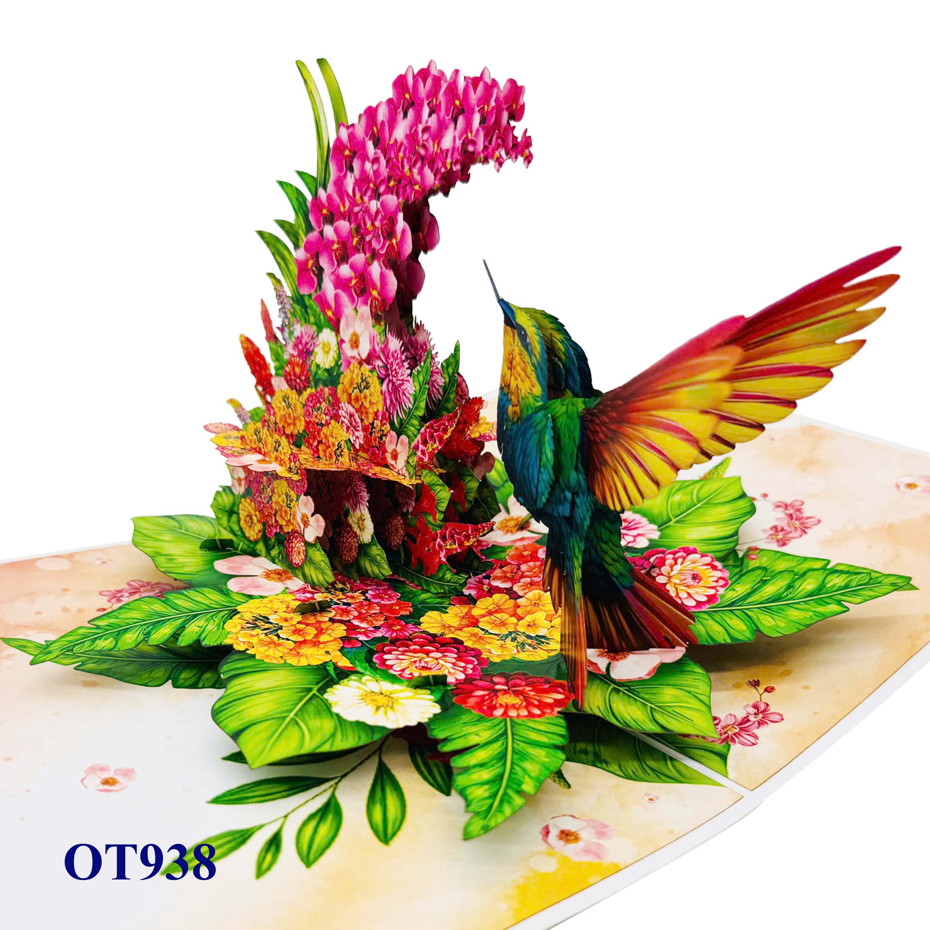 Hummingbird and Tropical Flowers Pop Up 3D Greeting Card