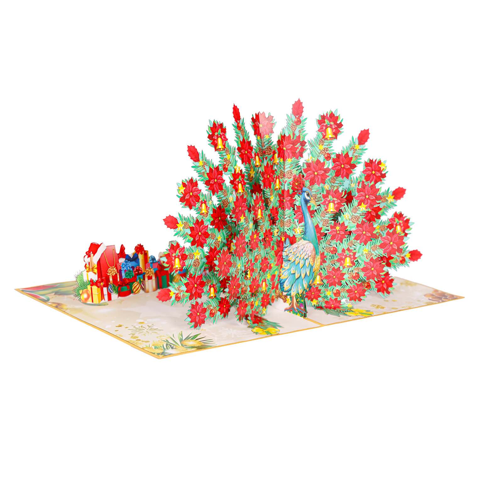 Peacock Poinsettia Christmas 3D Pop Up Card