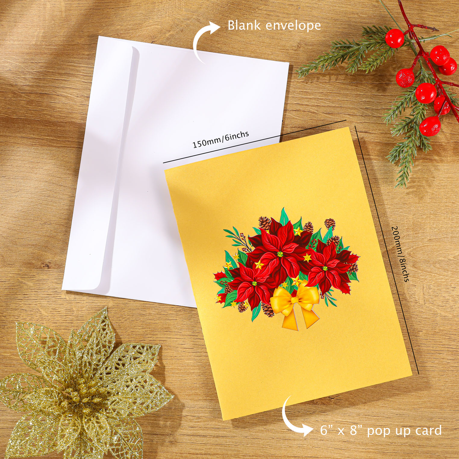 Peacock Poinsettia Christmas 3D Pop Up Card