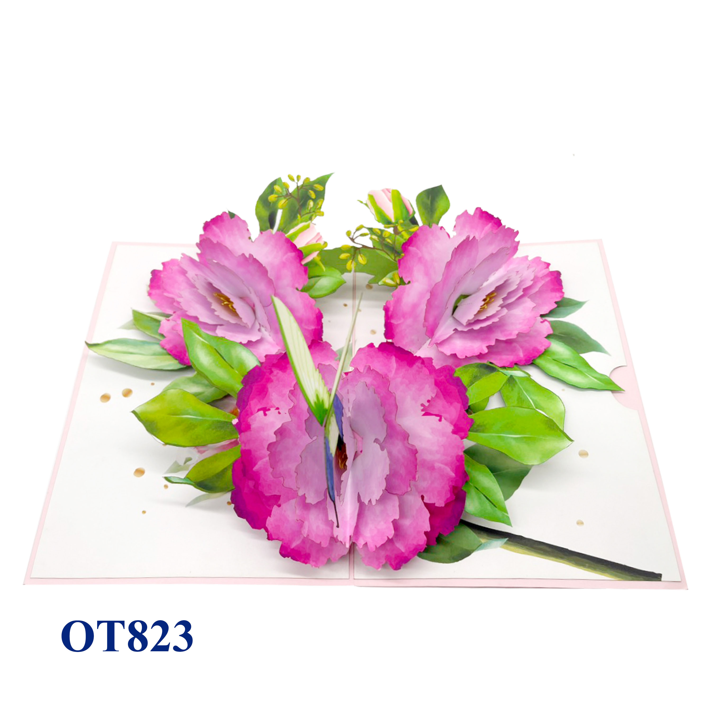 Peonies Hummingbird Pop Up Card
