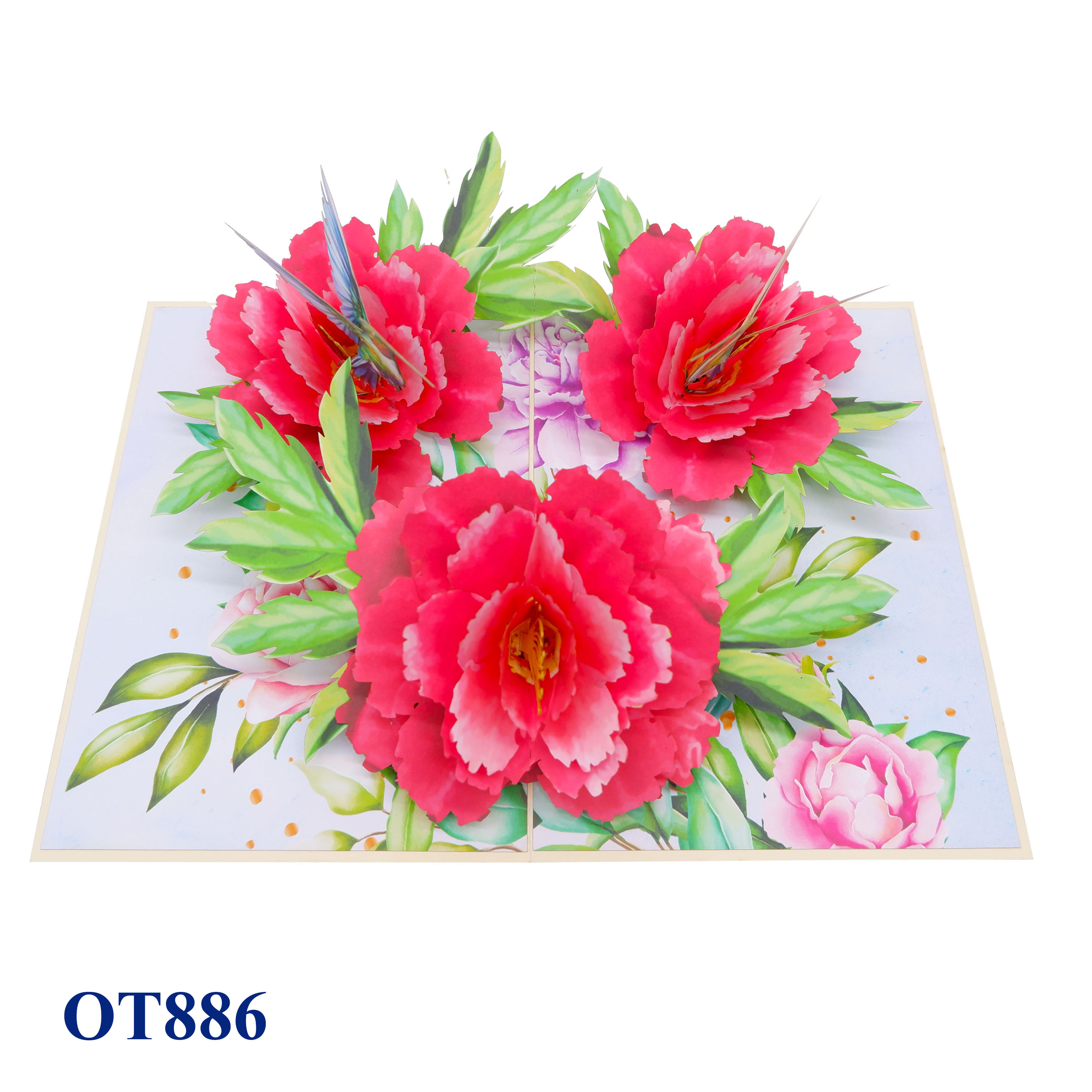 Peonies Flowers Hummingbird Pop Up Card