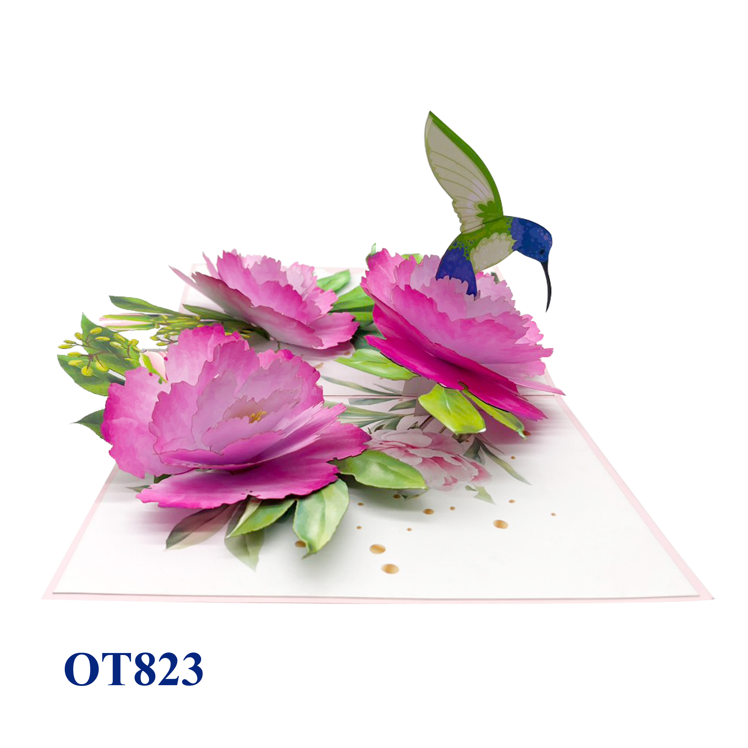 Peonies Hummingbird Pop Up Card