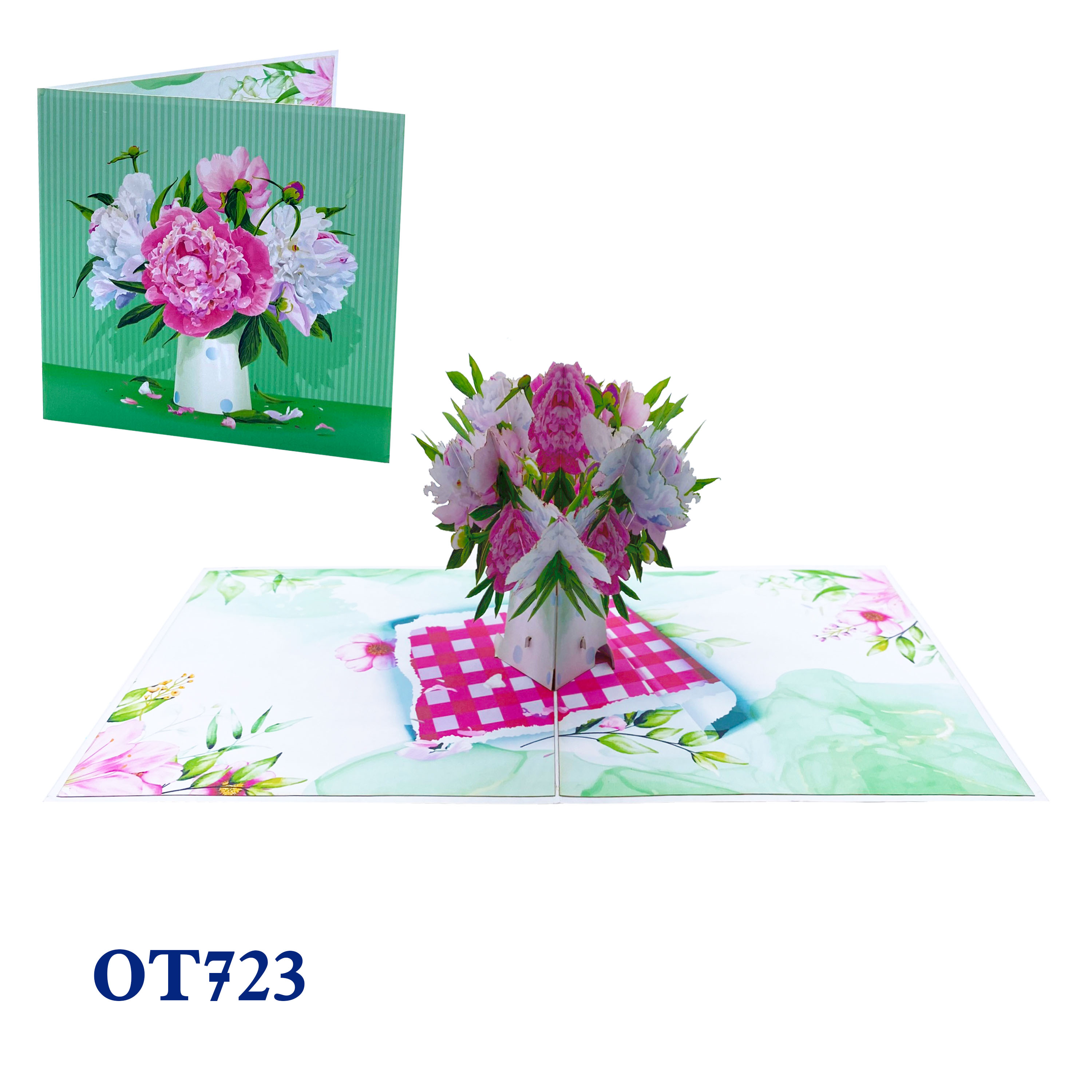 Peony Flowers Vase 3D Pop Up Card