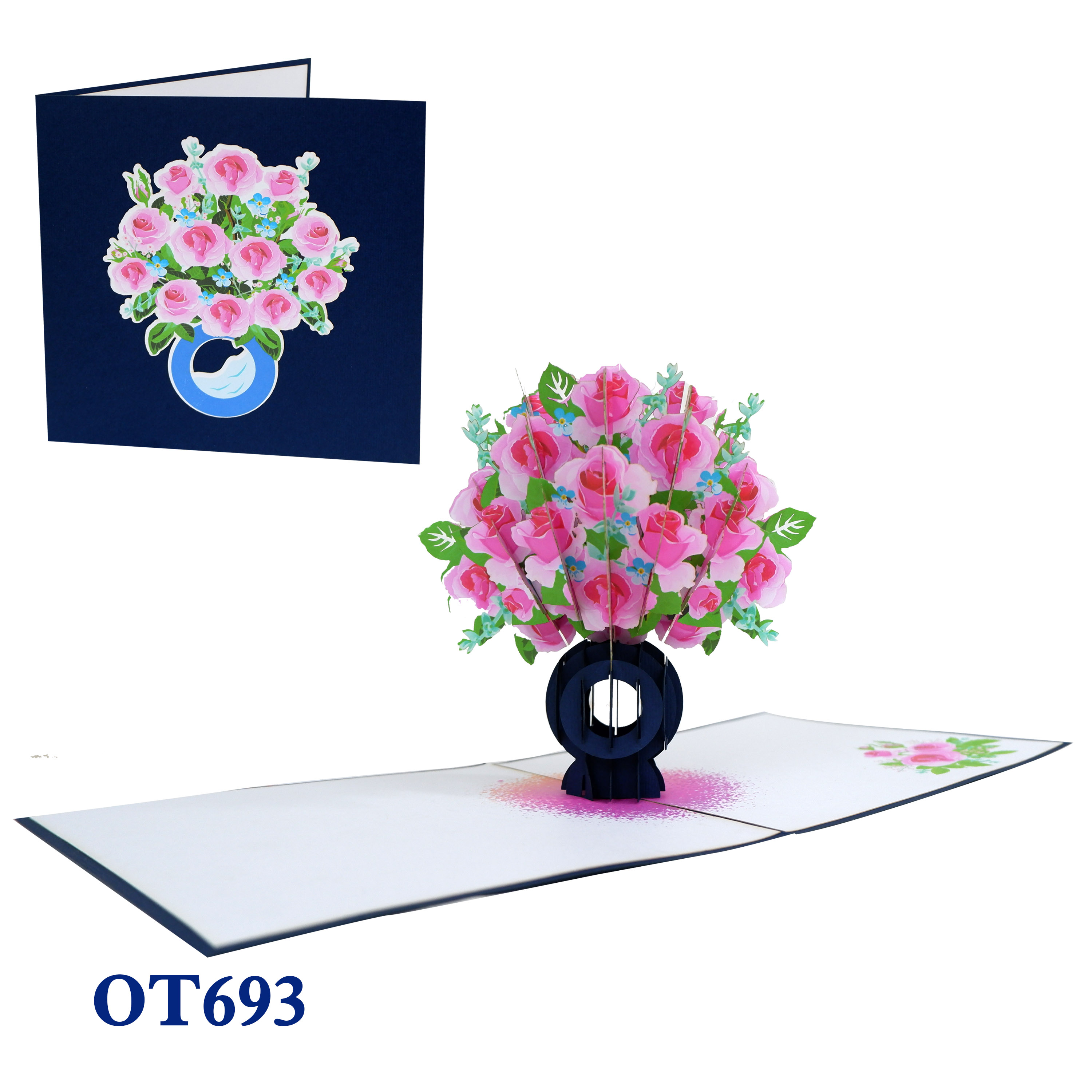 Pink Rose Bouquet Pop Up Card