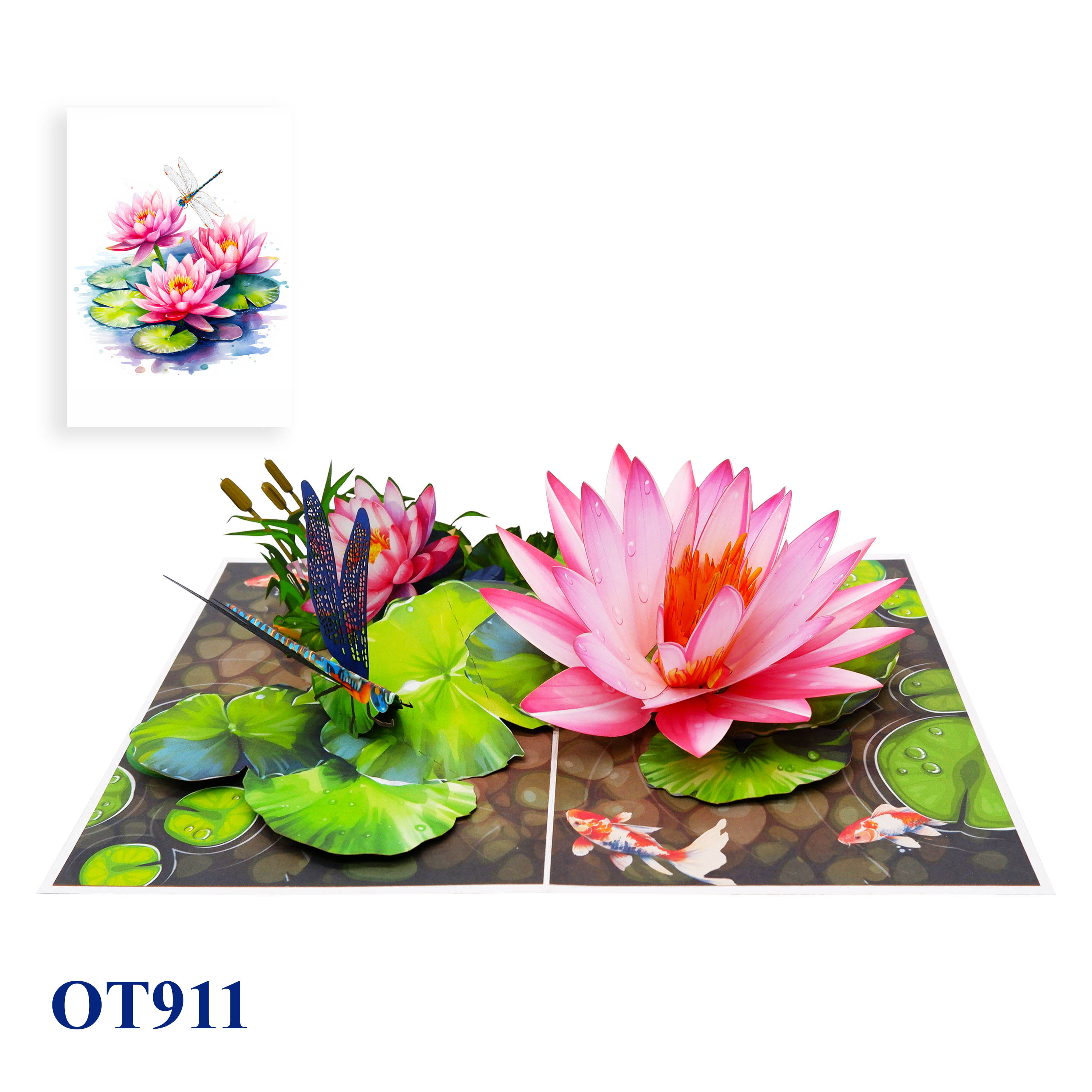 Pink Water Lily Pop Up Greeting Card