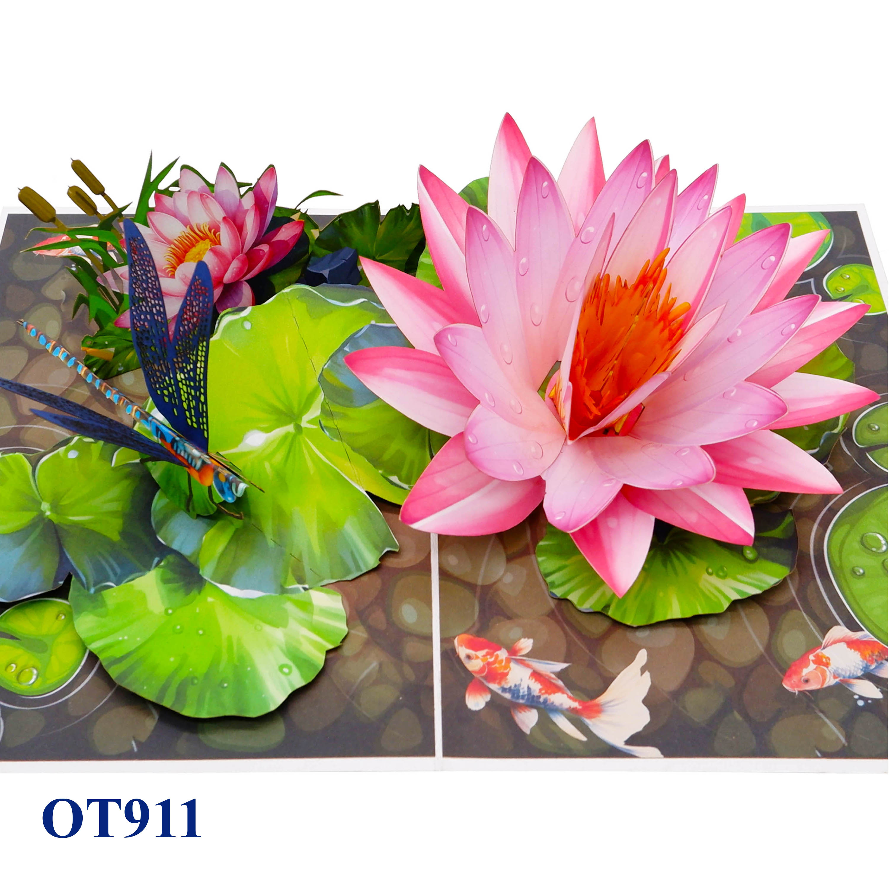 Pink Water Lily Pop Up Greeting Card