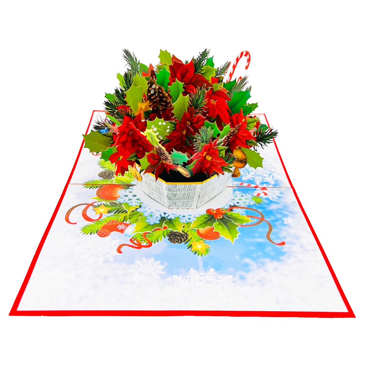 Pointsettia Flowers Basket Pop Up Card