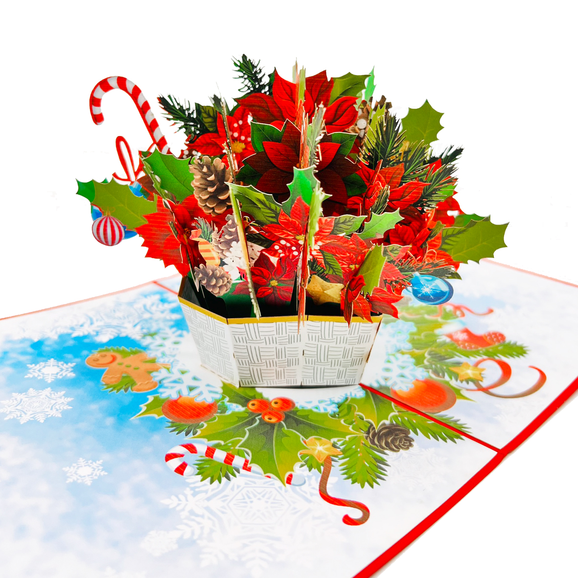 Pointsettia Flowers Basket Pop Up Card