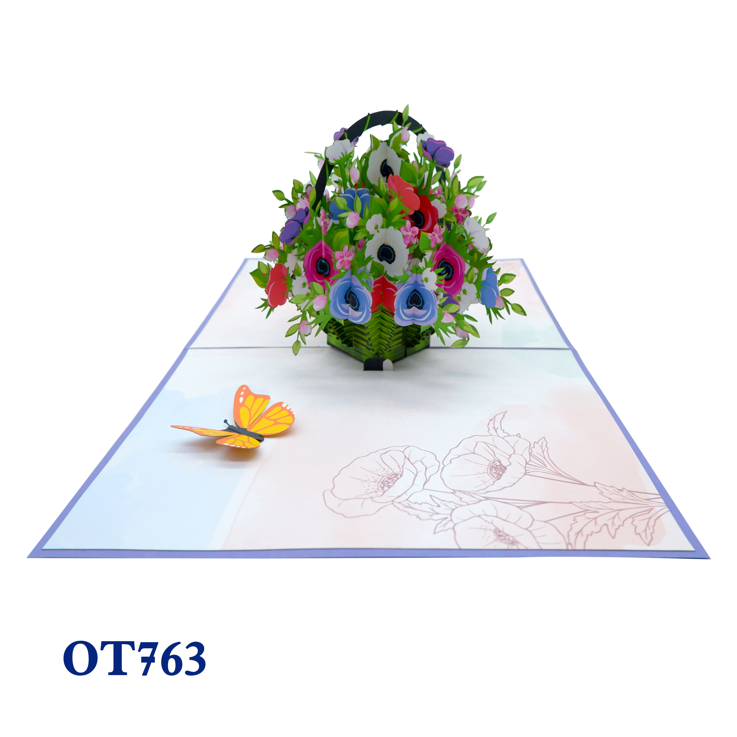 Poppin Flowers Basket Pop Up Card