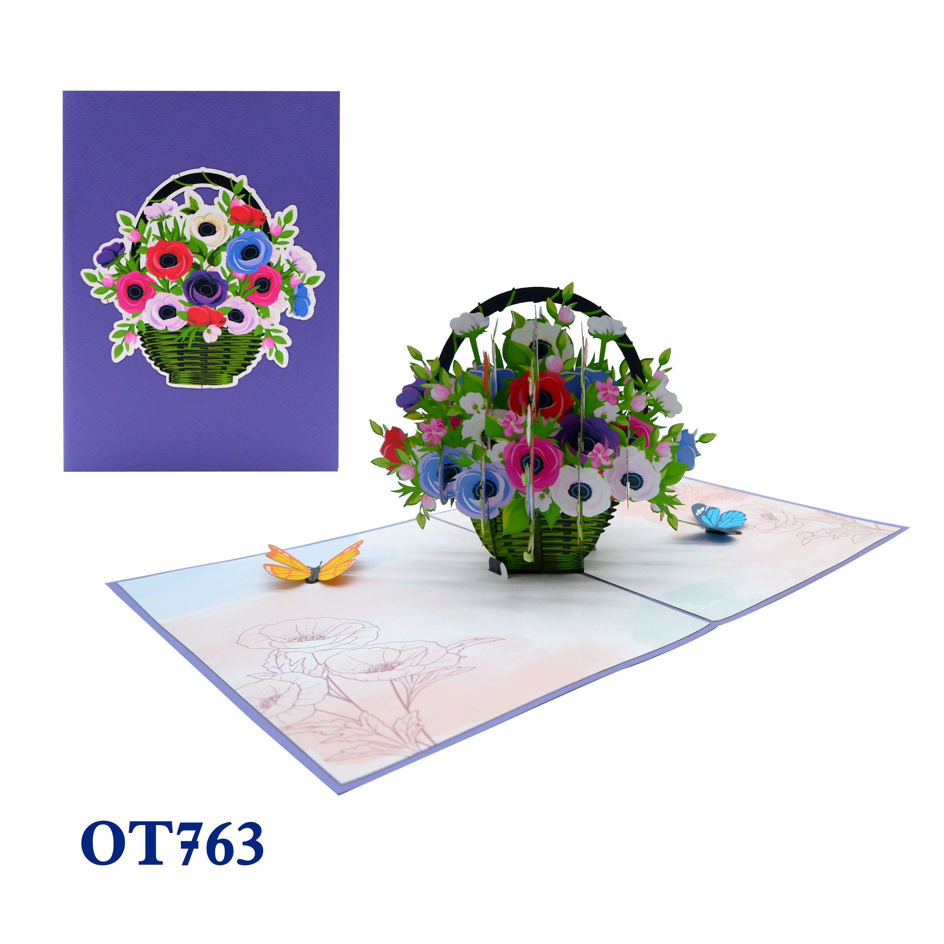 Poppin Flowers Basket Pop Up Card