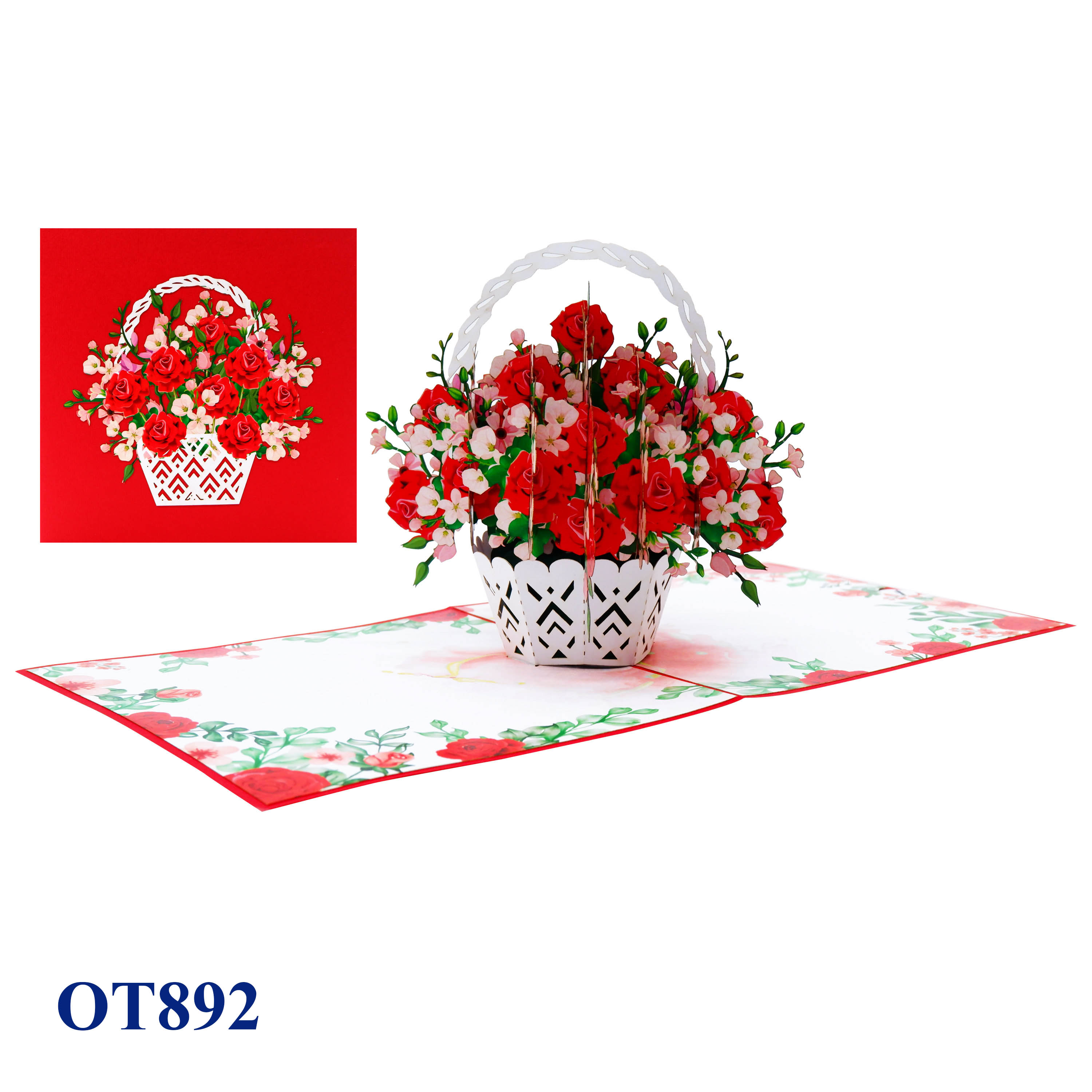 Red Roses Basket Pop Up Card