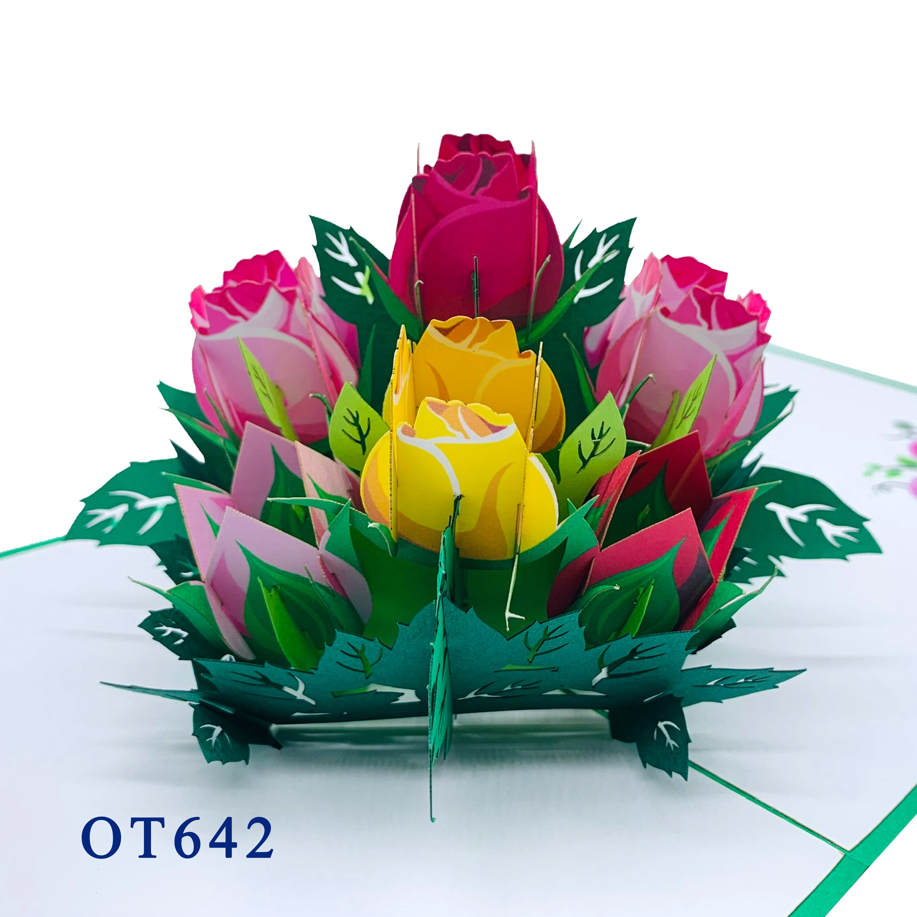 Colorful Rose Flowers Pop Up Card