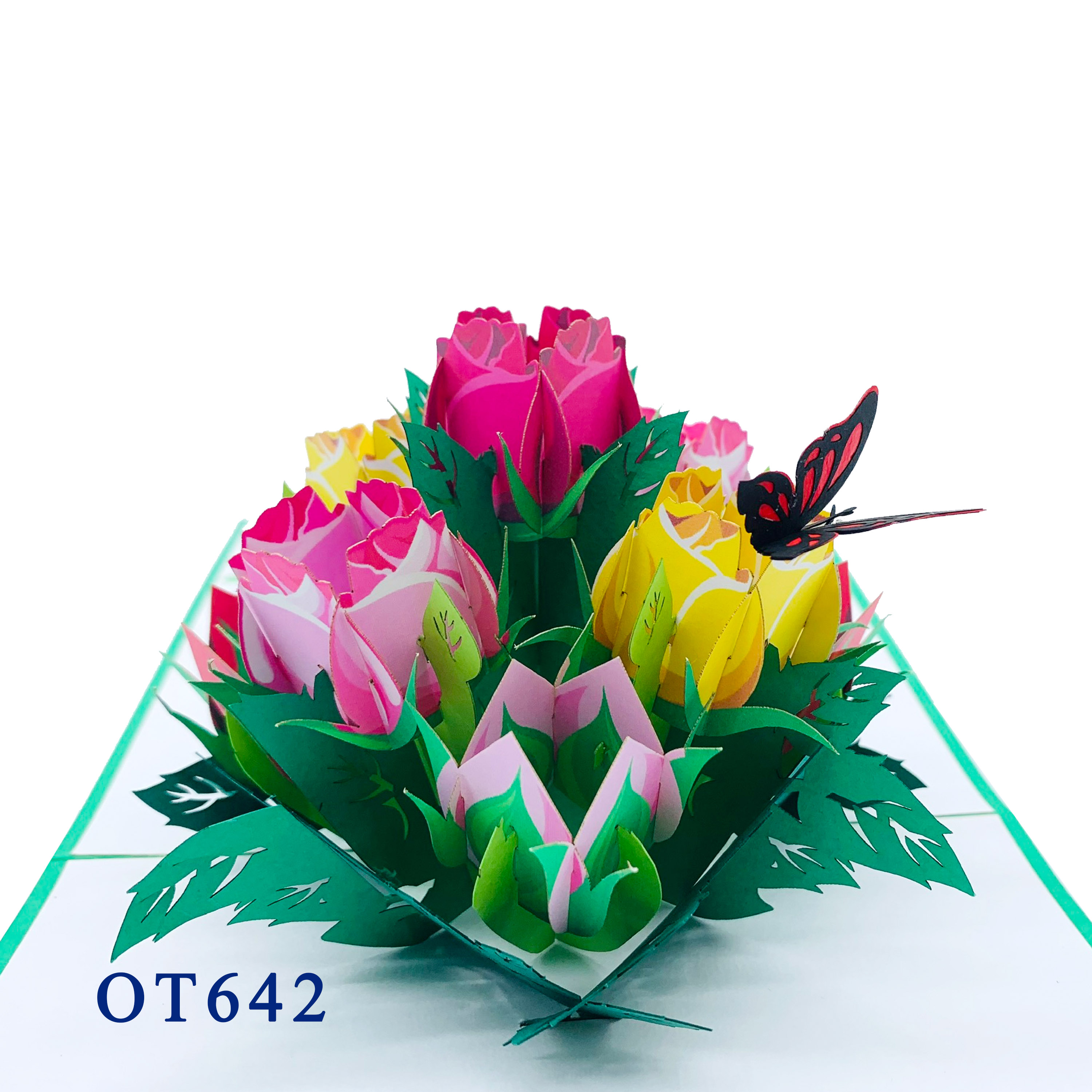 Colorful Rose Flowers Pop Up Card