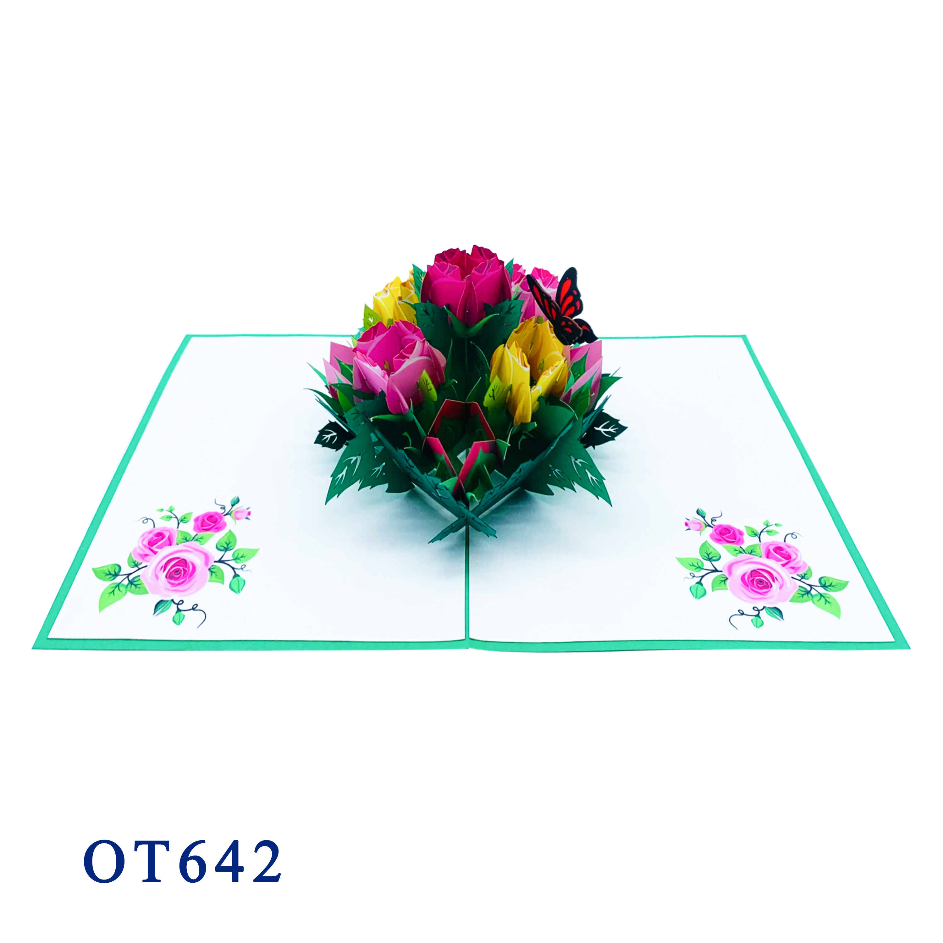 Colorful Rose Flowers Pop Up Card
