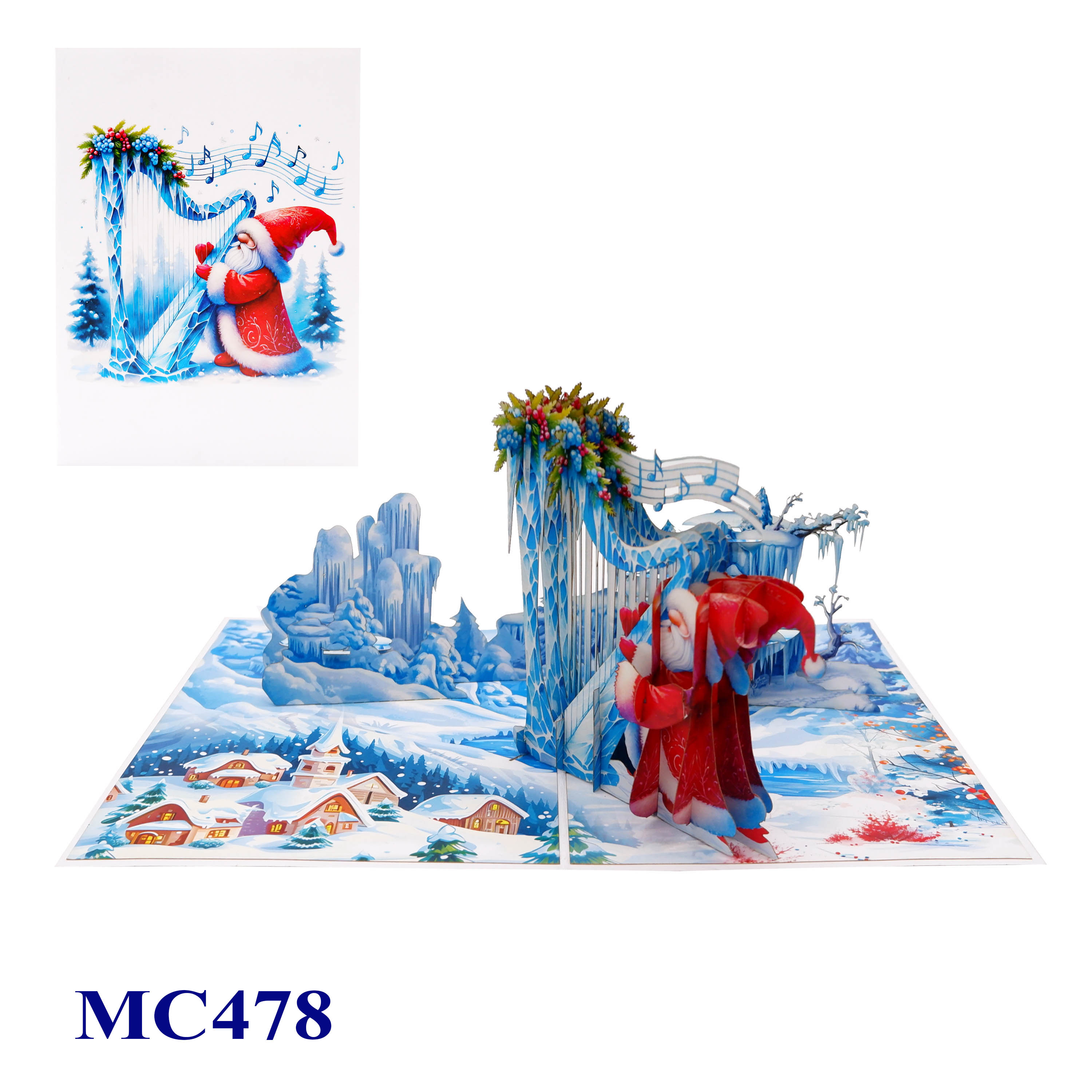 Santa Claus Harp Christmas Pop-Up Card