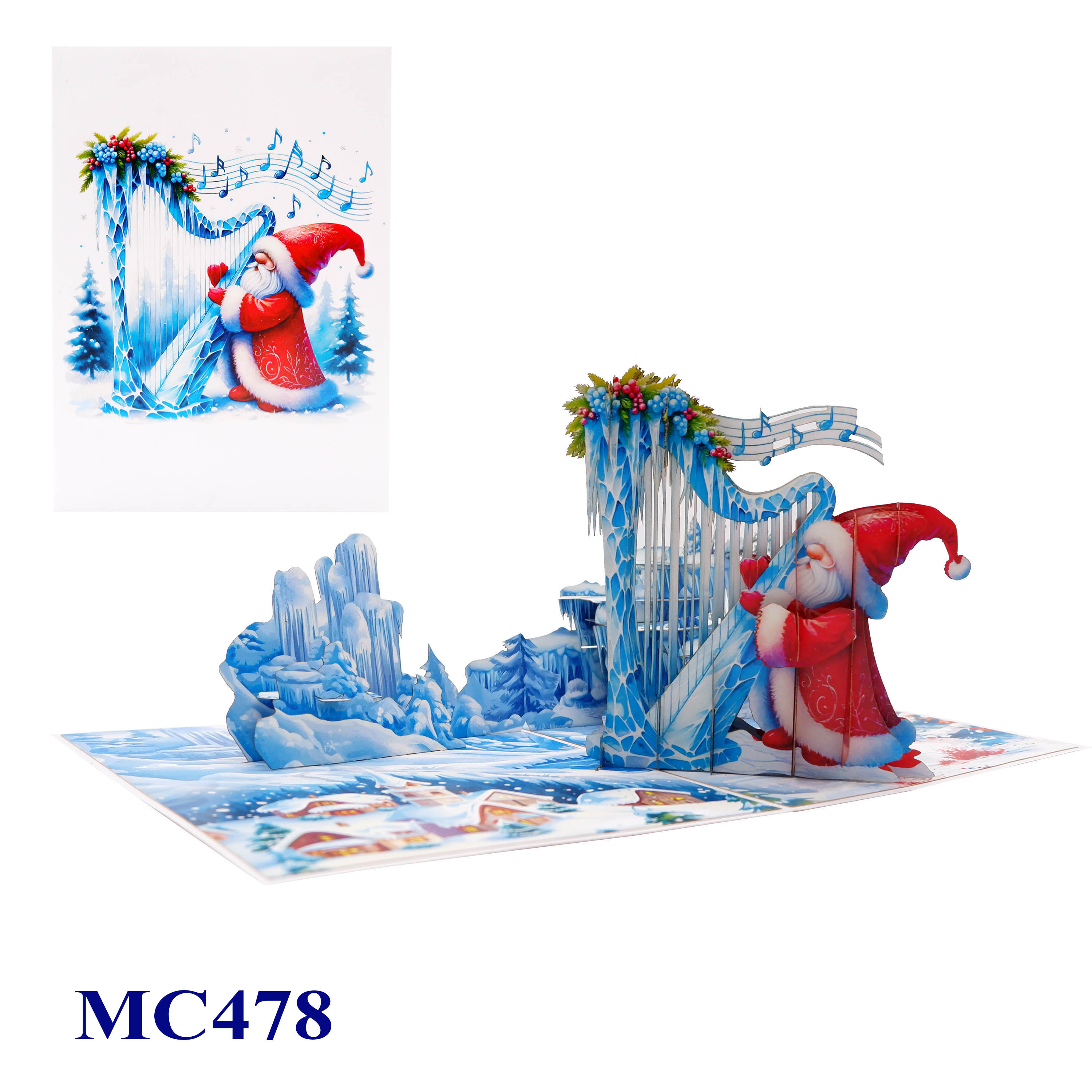 Santa Claus Harp Christmas Pop-Up Card