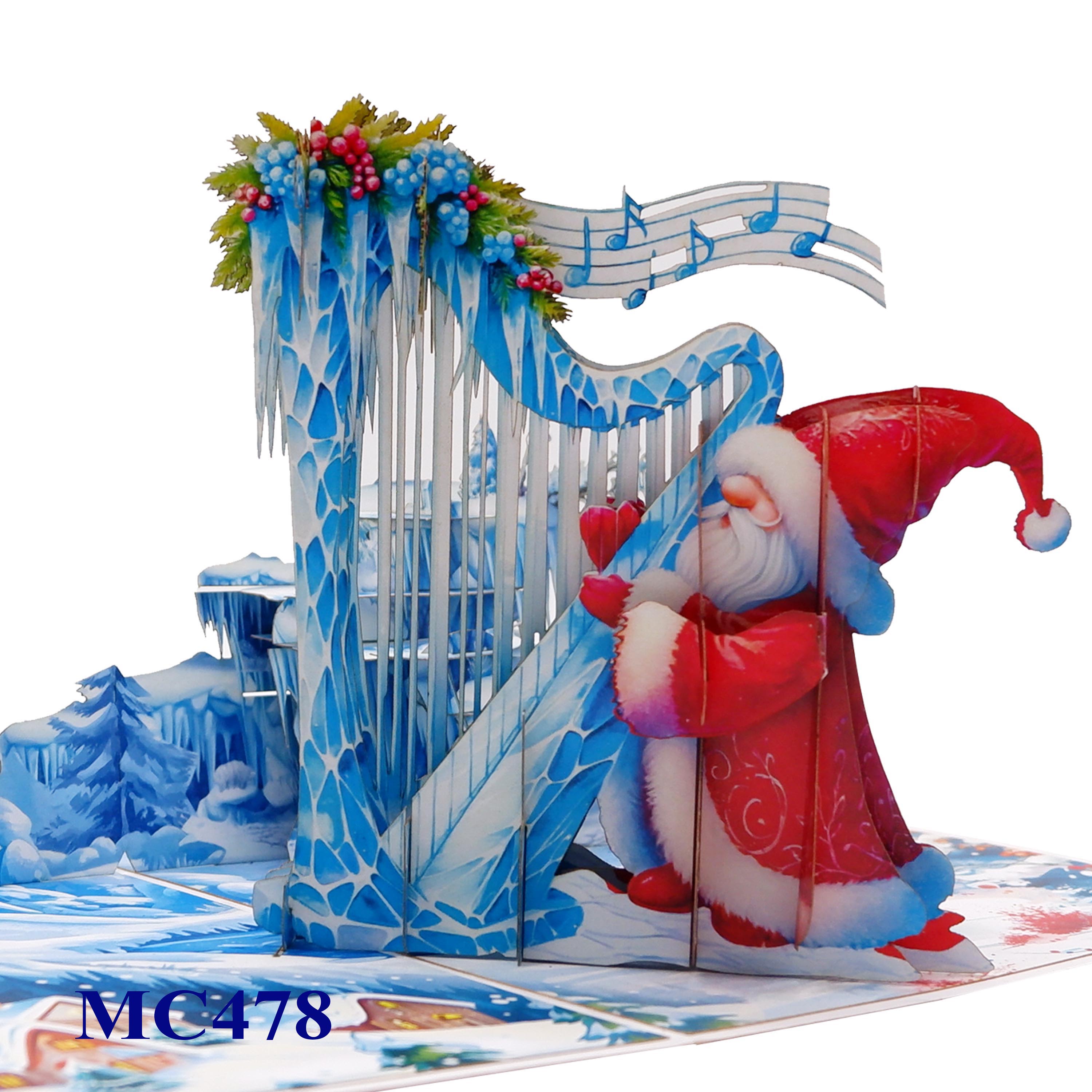 Santa Claus Harp Christmas Pop-Up Card