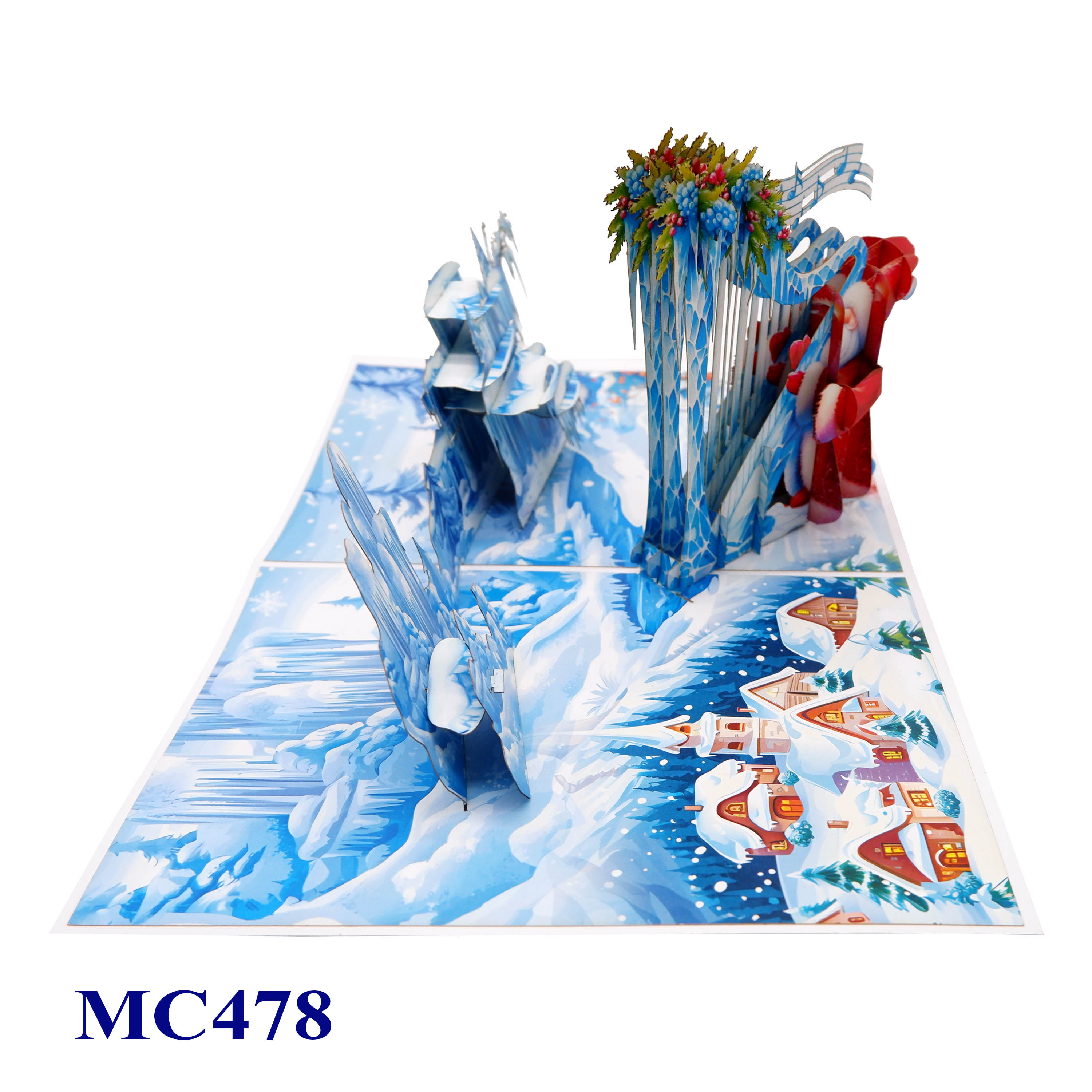 Santa Claus Harp Christmas Pop-Up Card