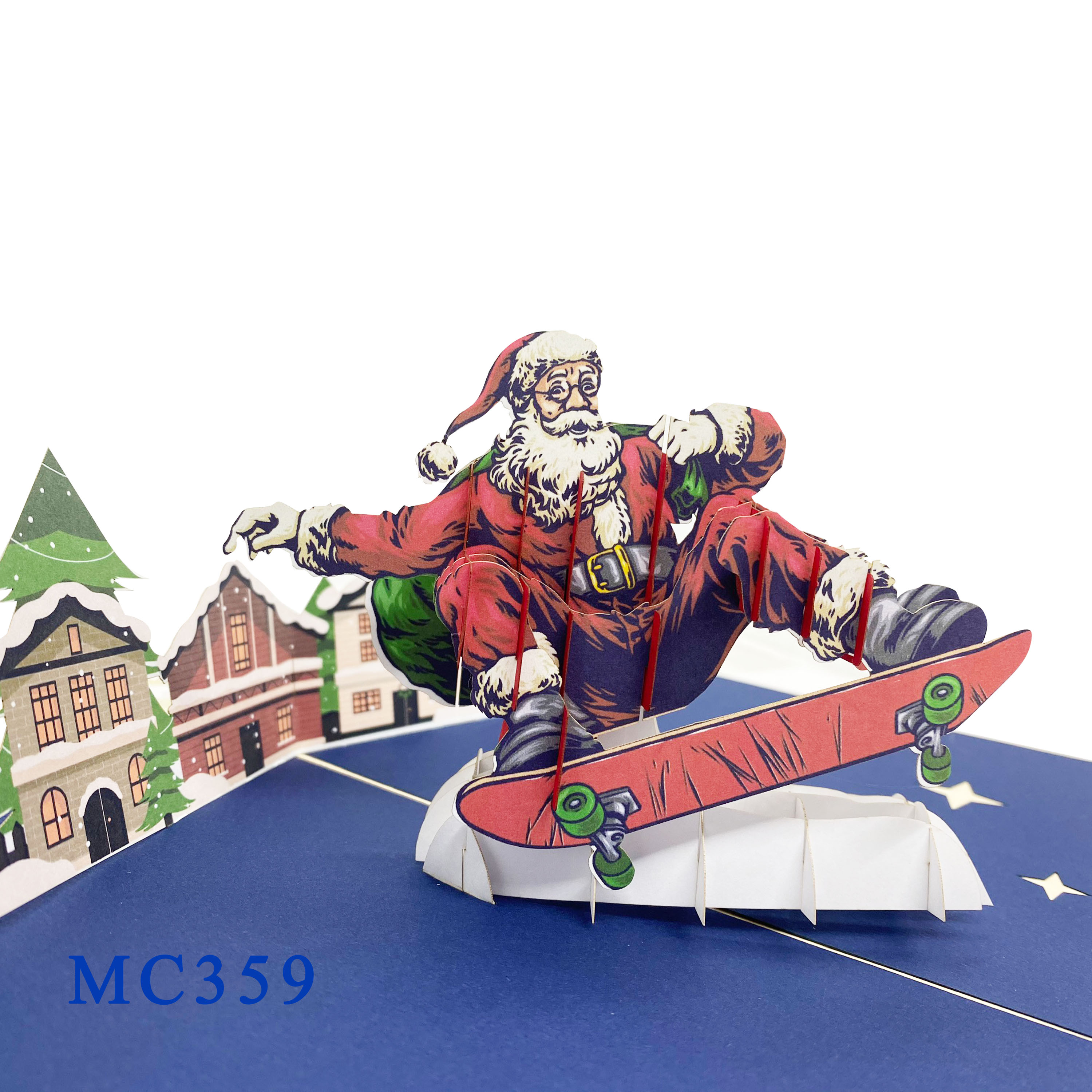 Skateboarding Santa Claus Pop Up Card