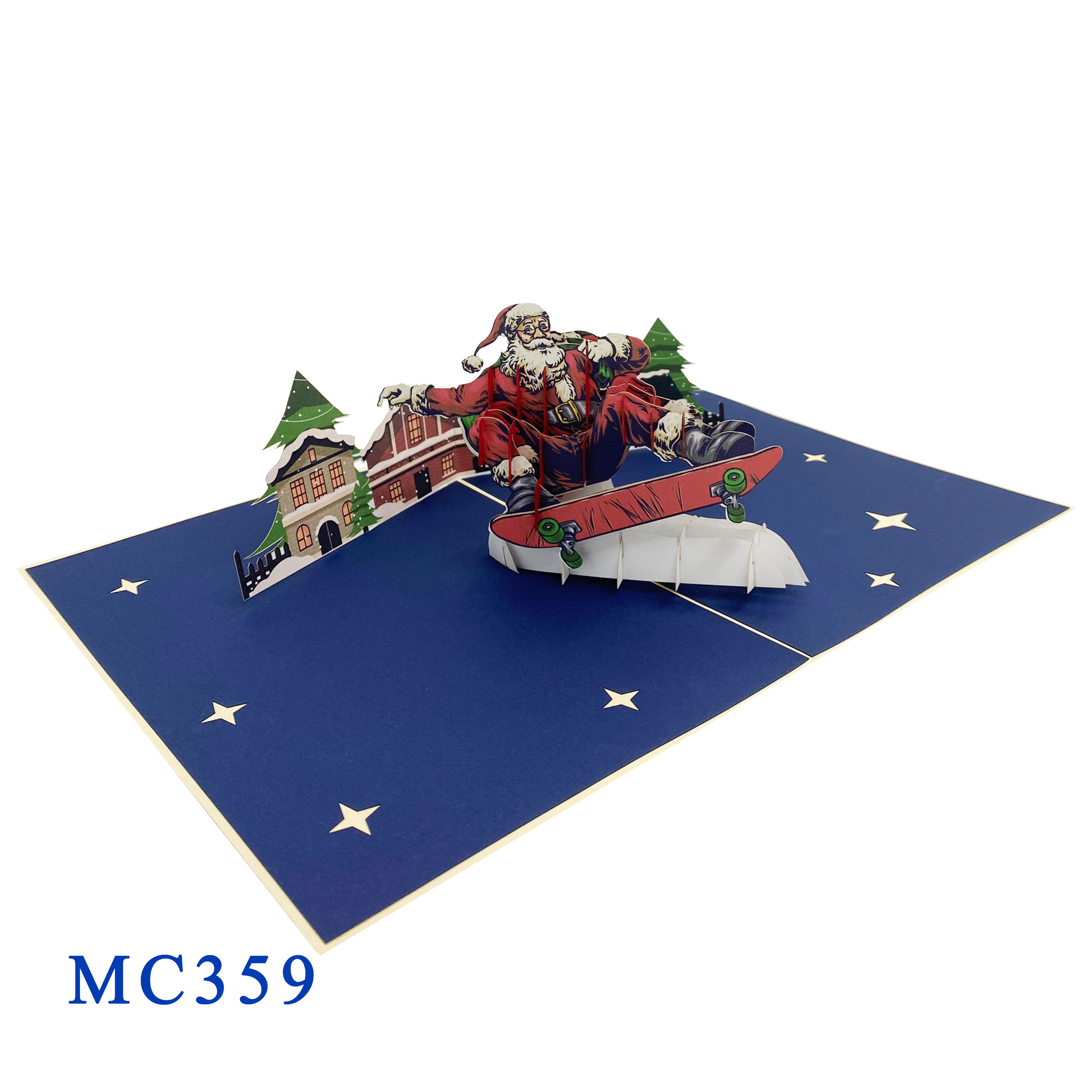 Skateboarding Santa Claus Pop Up Card