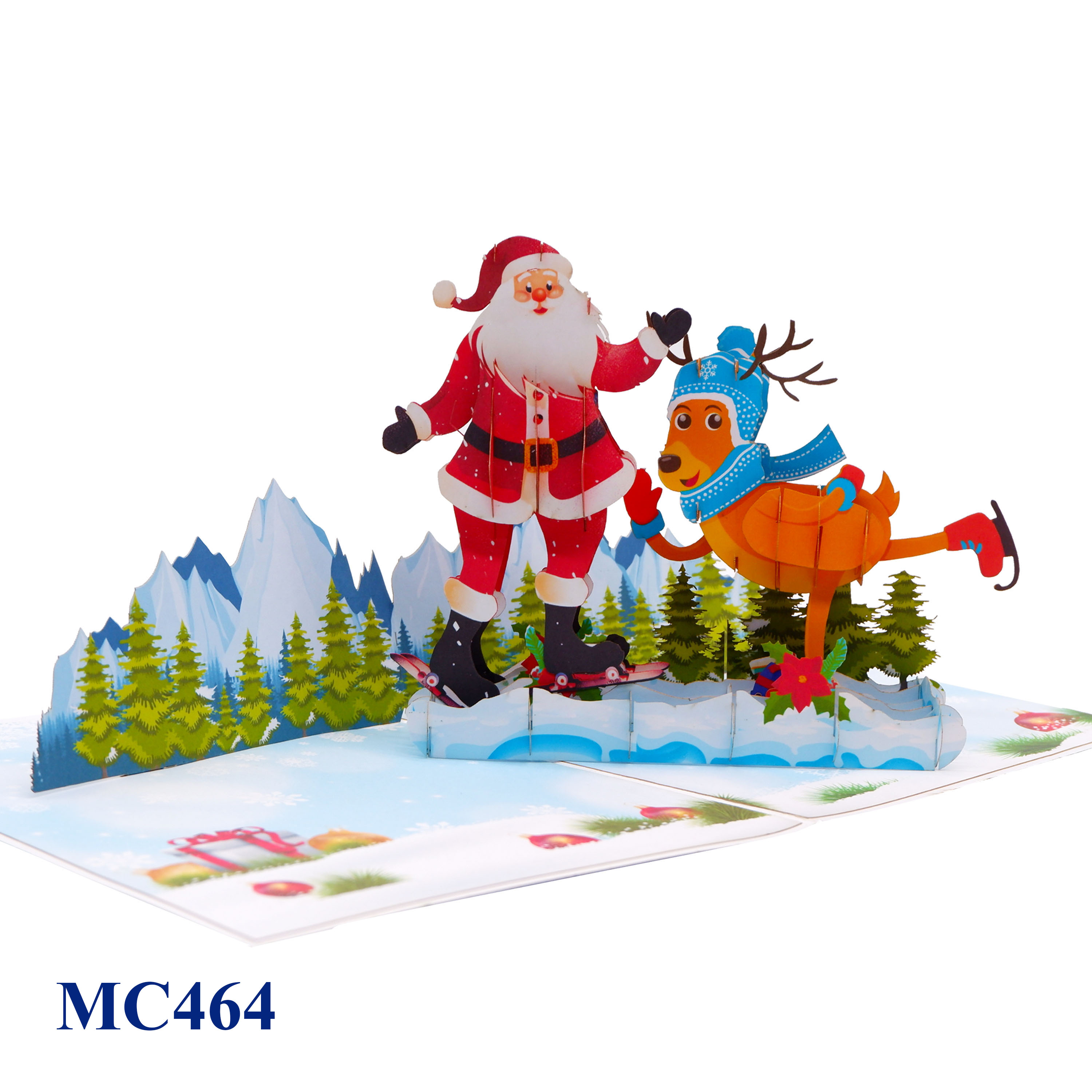 Skiing Santa Reindeer Pop Up Card