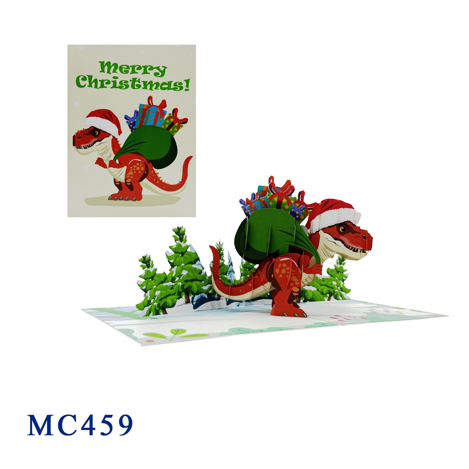 Christmas T-rex Dinosaur Pop Up Card