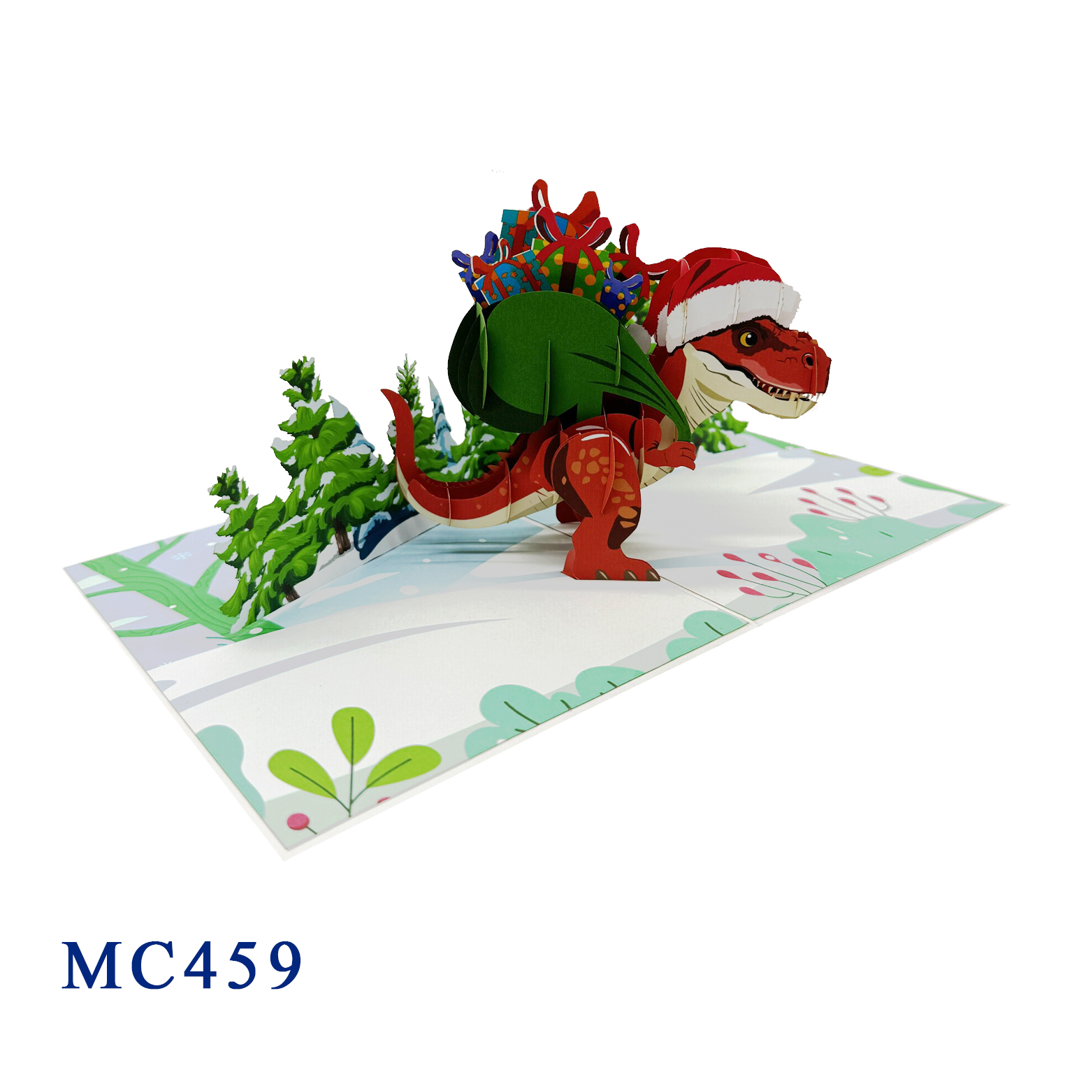 Christmas T-rex Dinosaur Pop Up Card