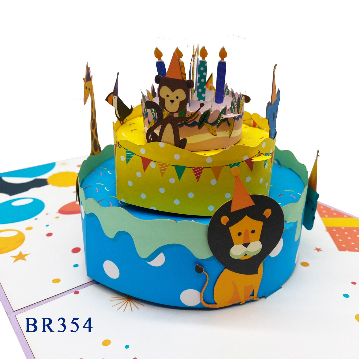 Tropical Animals Birthday Cake Pop Up Card