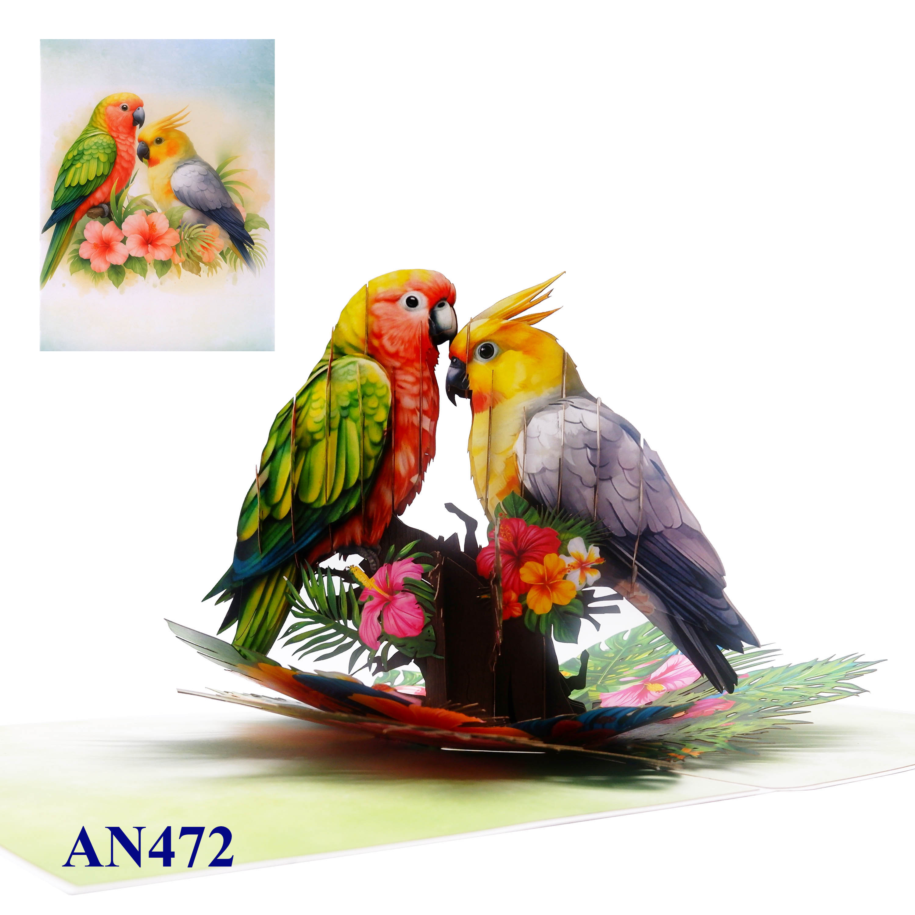 Tropical Lovebirds Pop-up Card – 3D Handmade Greeting Card